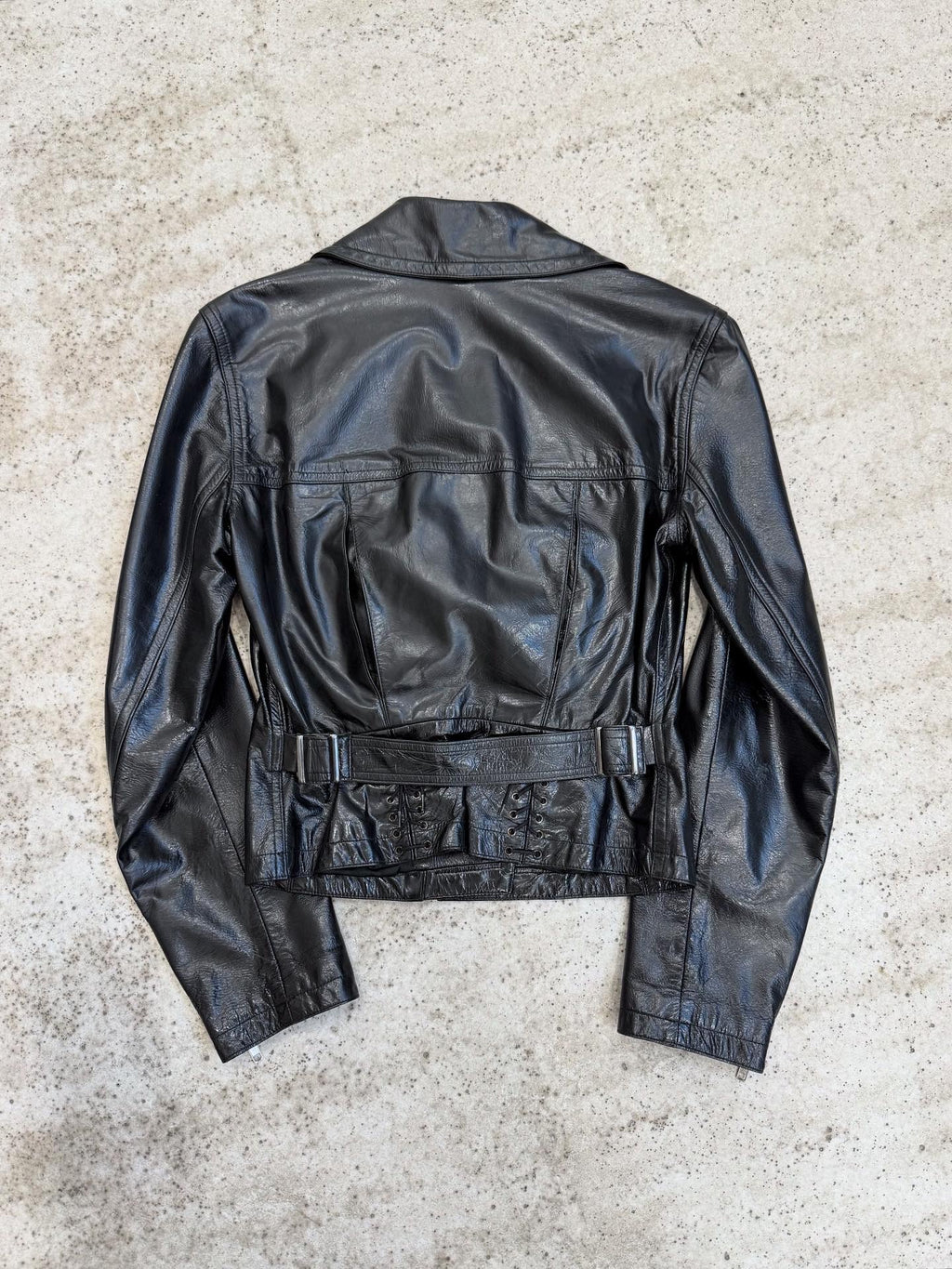 FW1990 Alaïa Patent Leather Perfecto With Darted And Laced Back