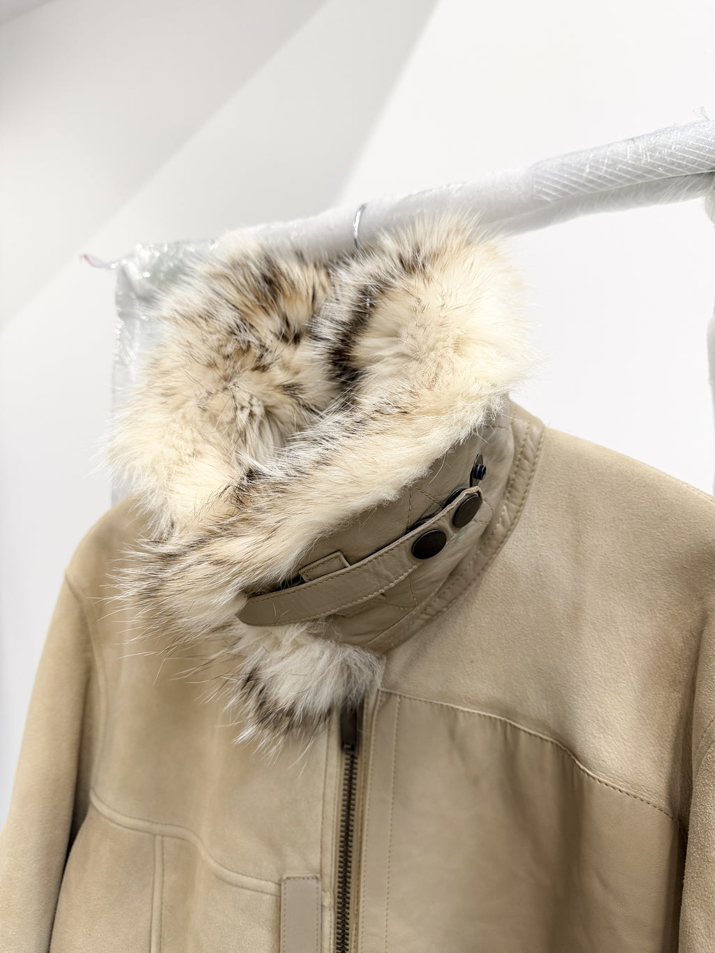 AW2002 Gucci by Tom Ford WW2 shearling flight jacket with fox collar.