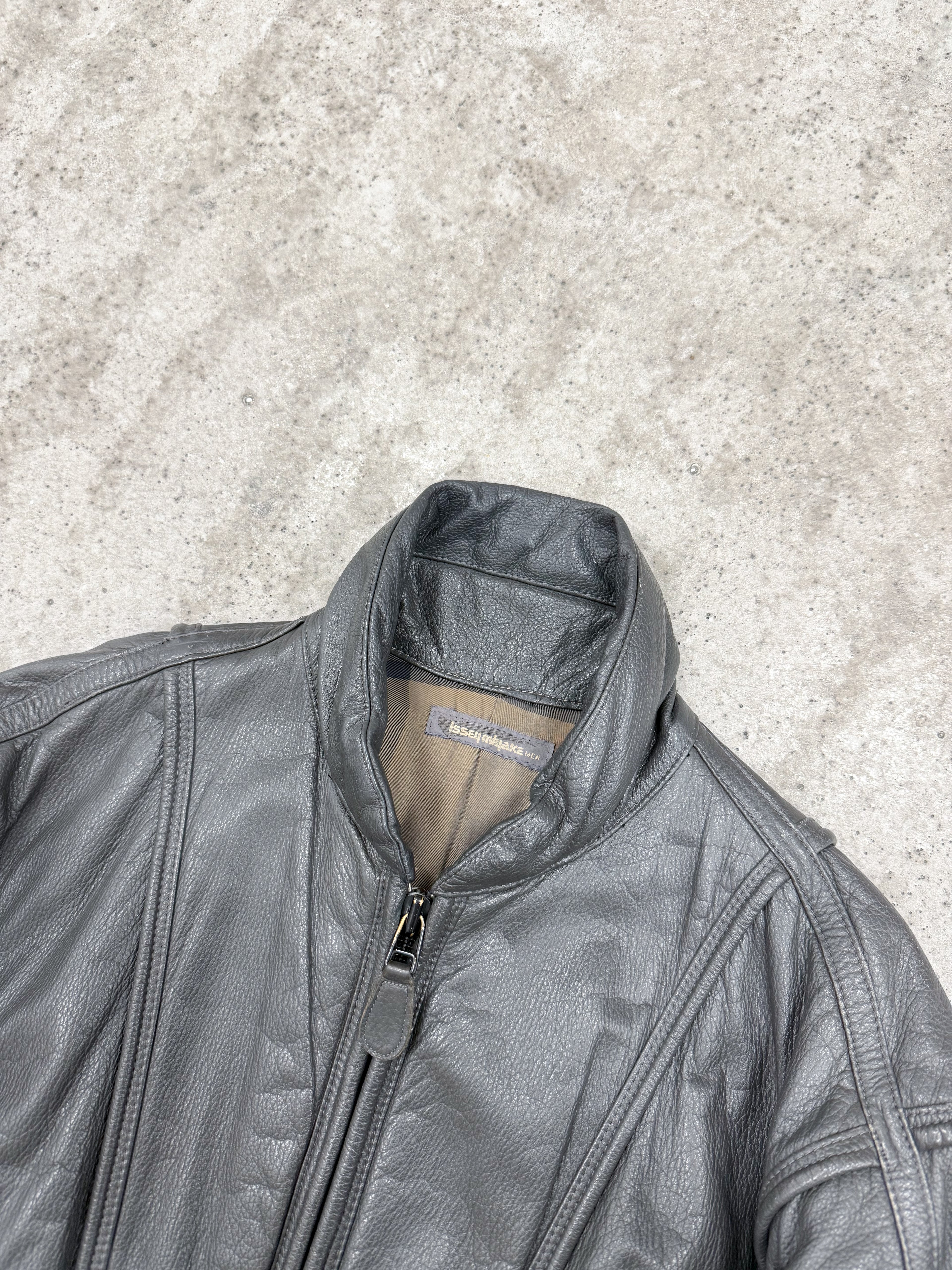 1980's Issey Miyake Faux-Layered Leather Jacket With Adjustable Side Buckles And Leather Ribbing