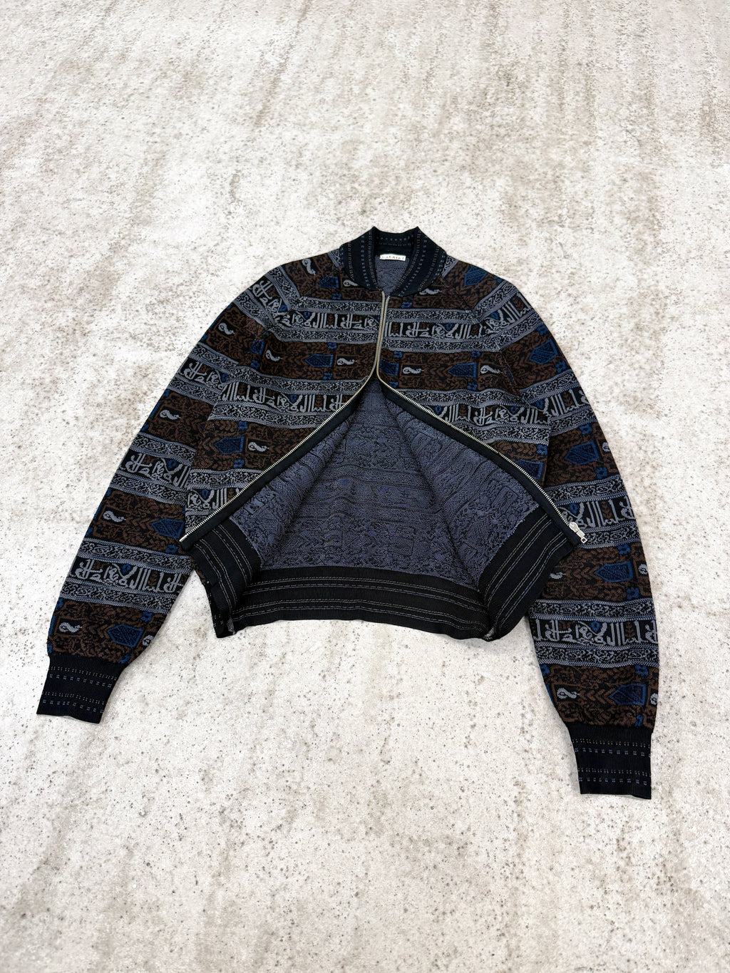 FW1990 Alaïa Jacquard Kufi Arabic Print Rayon Cardigan/Light Bomber