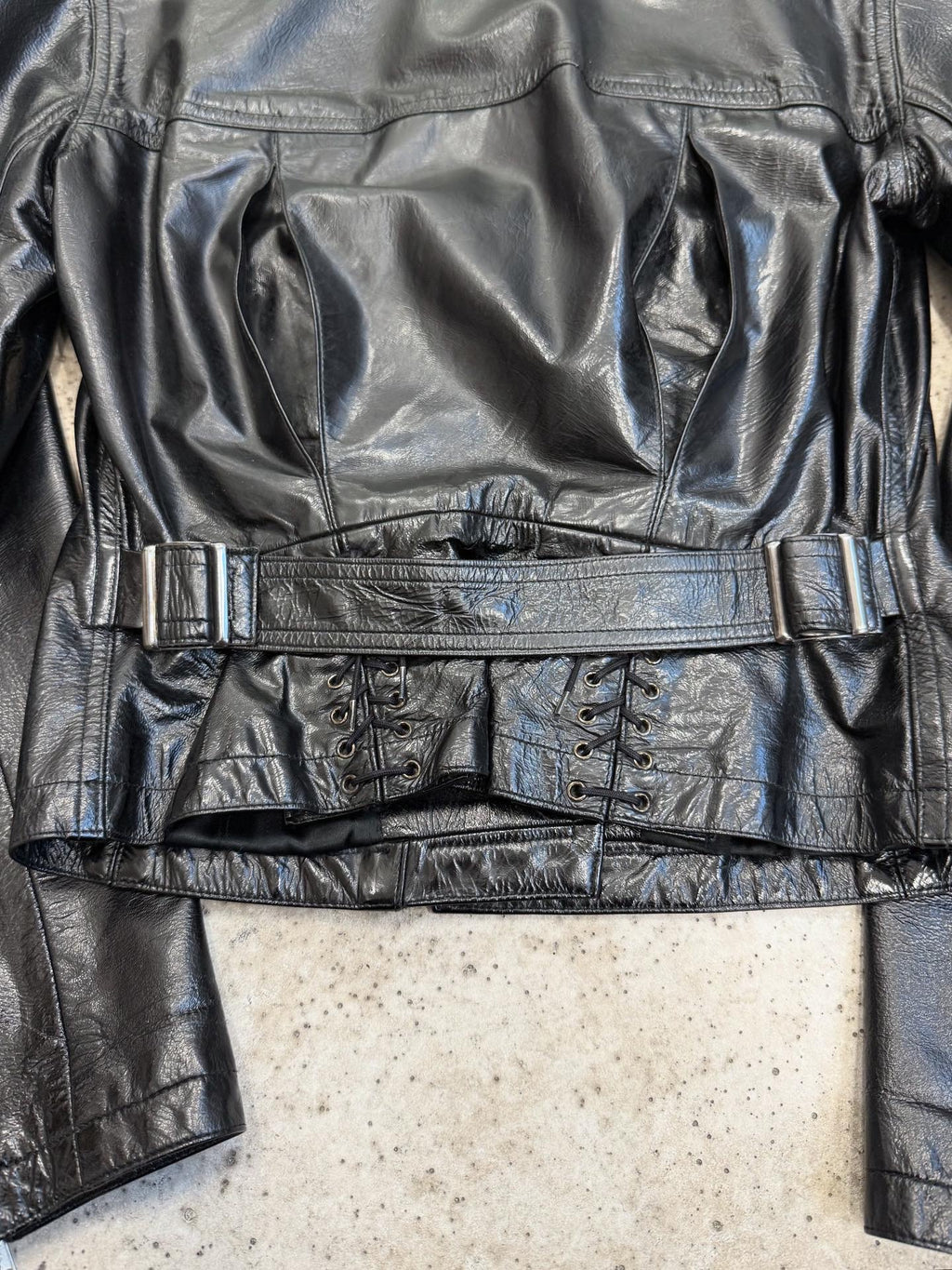 FW1990 Alaïa Patent Leather Perfecto With Darted And Laced Back