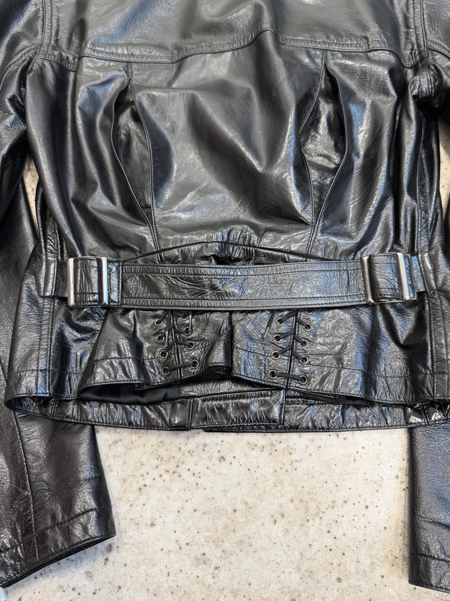 FW1990 Alaïa Patent Leather Perfecto With Darted And Laced Back