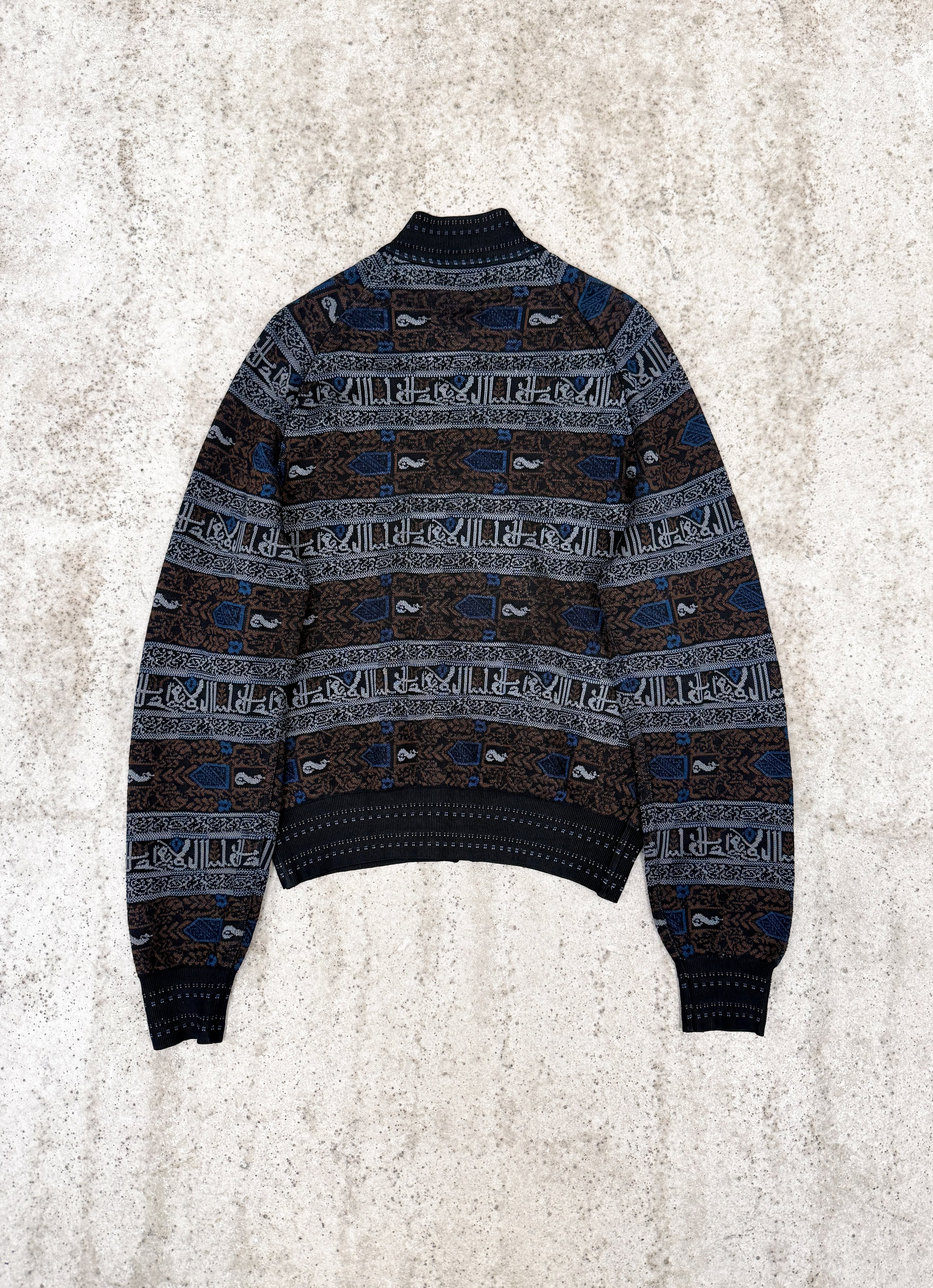 FW1990 Alaïa Jacquard Kufi Arabic Print Rayon Cardigan/Light Bomber