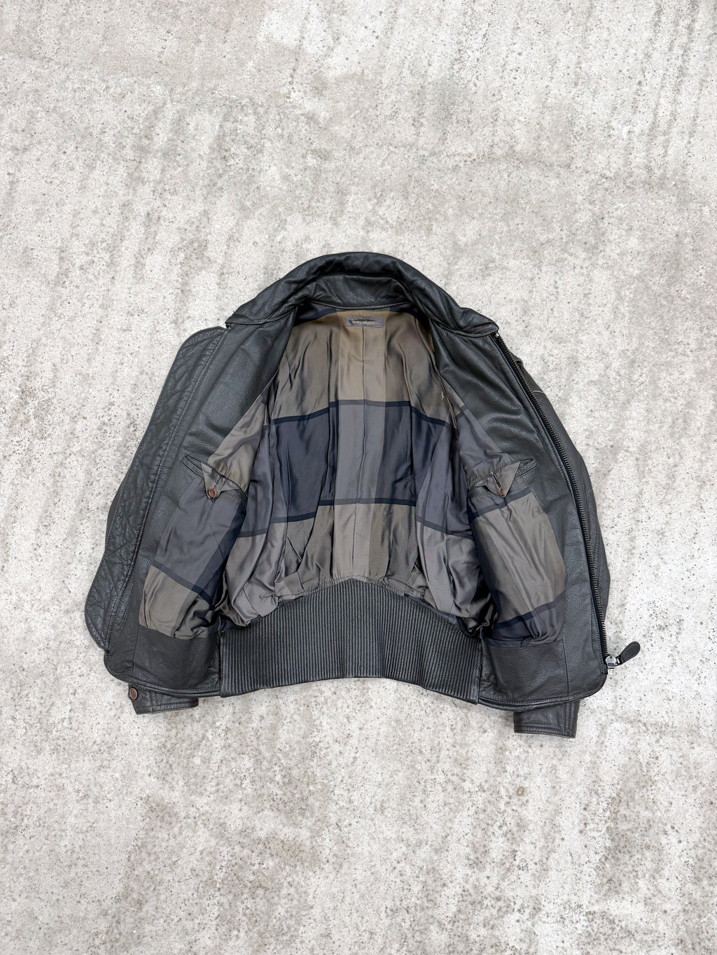 1980's Issey Miyake Faux-Layered Leather Jacket With Adjustable Side Buckles And Leather Ribbing