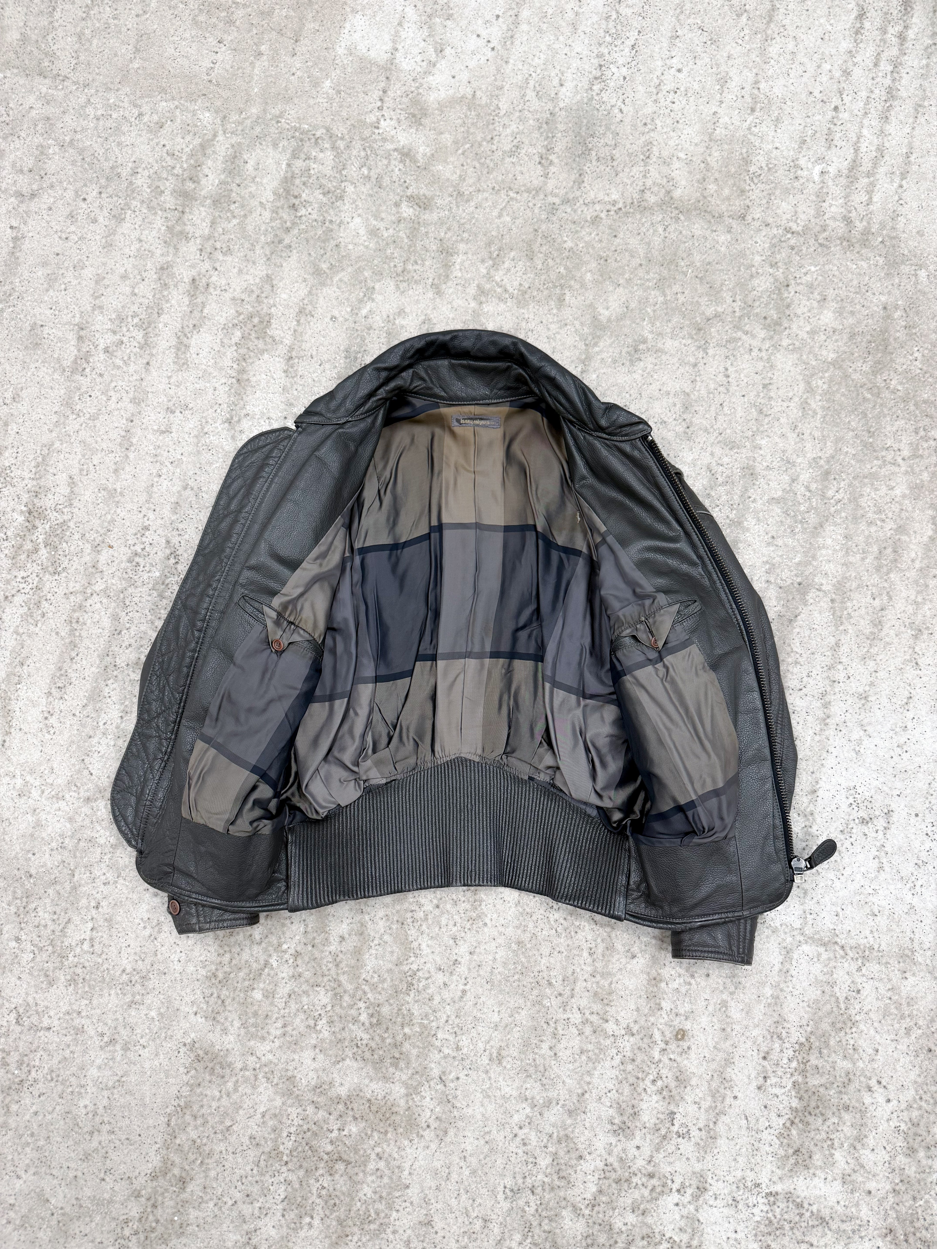 1980's Issey Miyake Faux-Layered Leather Jacket With Adjustable Side Buckles And Leather Ribbing