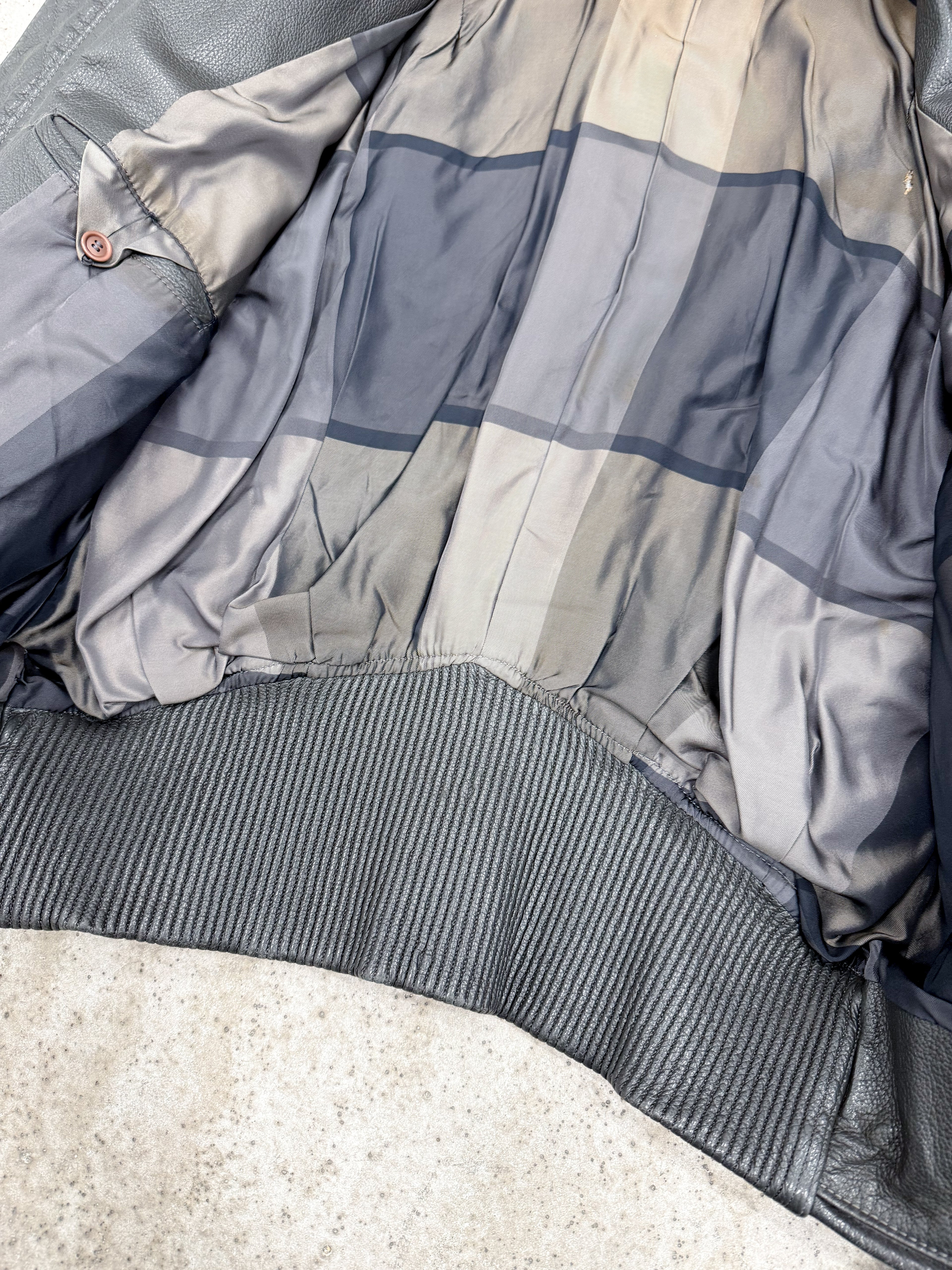 1980's Issey Miyake Faux-Layered Leather Jacket With Adjustable Side Buckles And Leather Ribbing