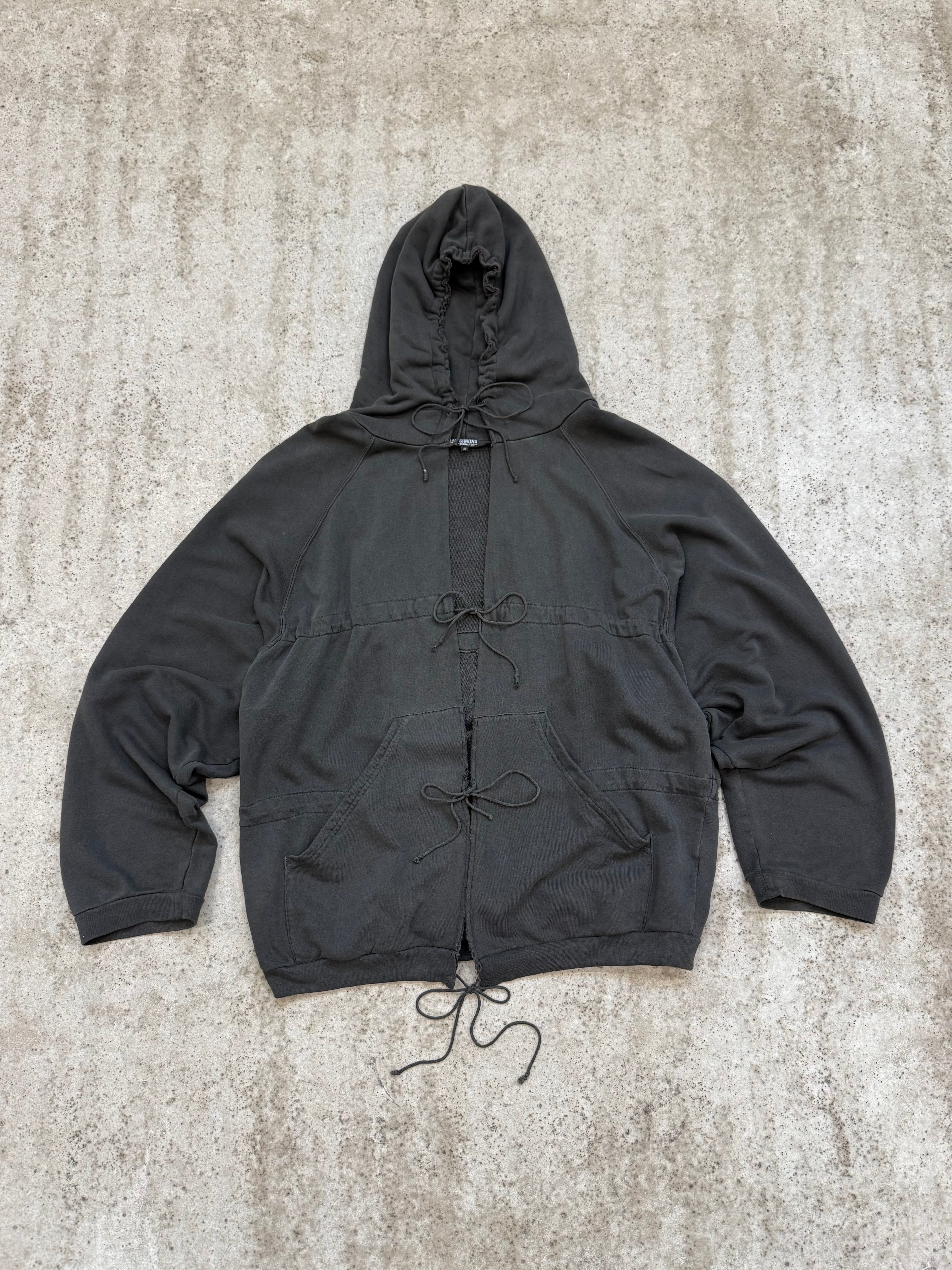 SS2004 Raf Simons Oversized And Slashed Batwing Hoodie With String Closures