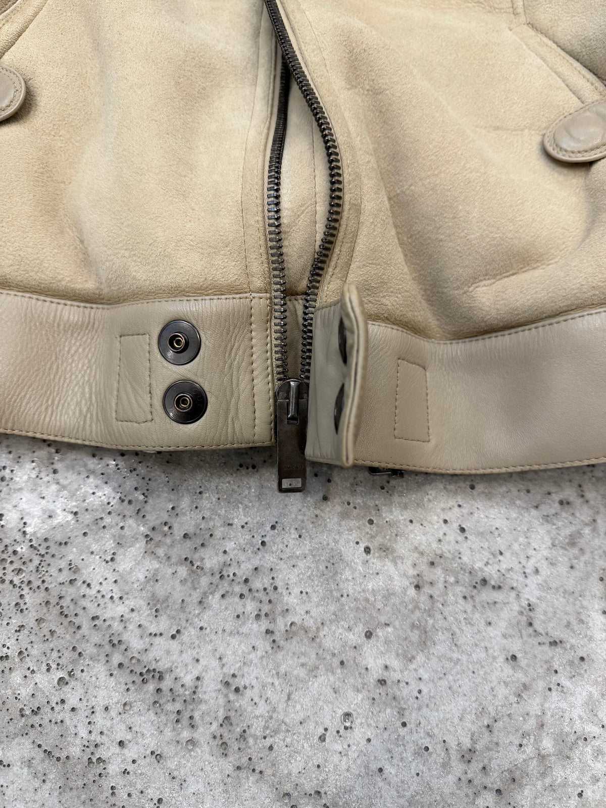 AW2002 Gucci by Tom Ford WW2 shearling flight jacket with fox collar.
