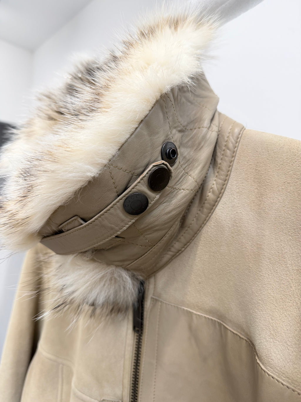 AW2002 Gucci by Tom Ford WW2 shearling flight jacket with fox collar.