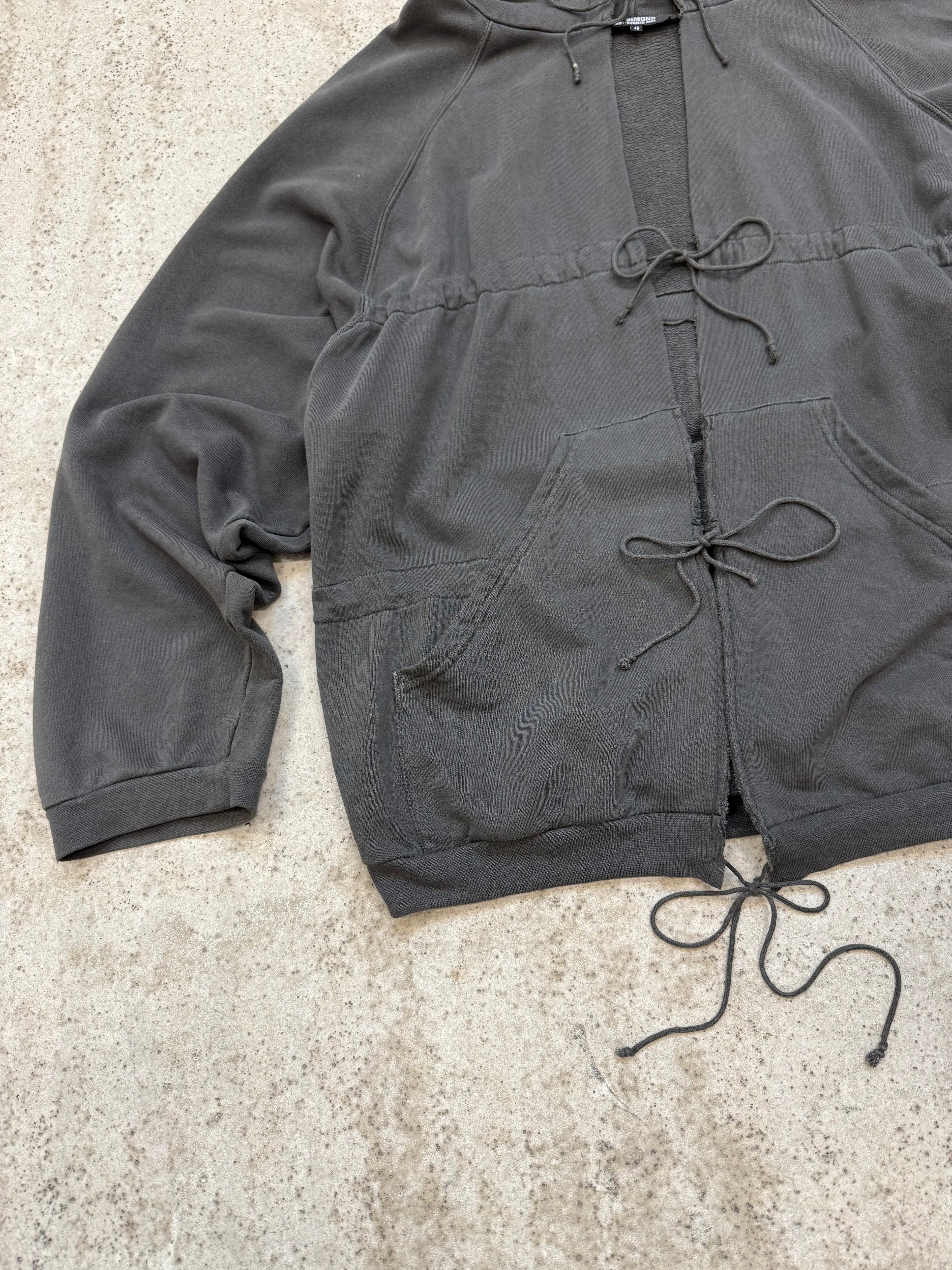 SS2004 Raf Simons Oversized And Slashed Batwing Hoodie With String Closures