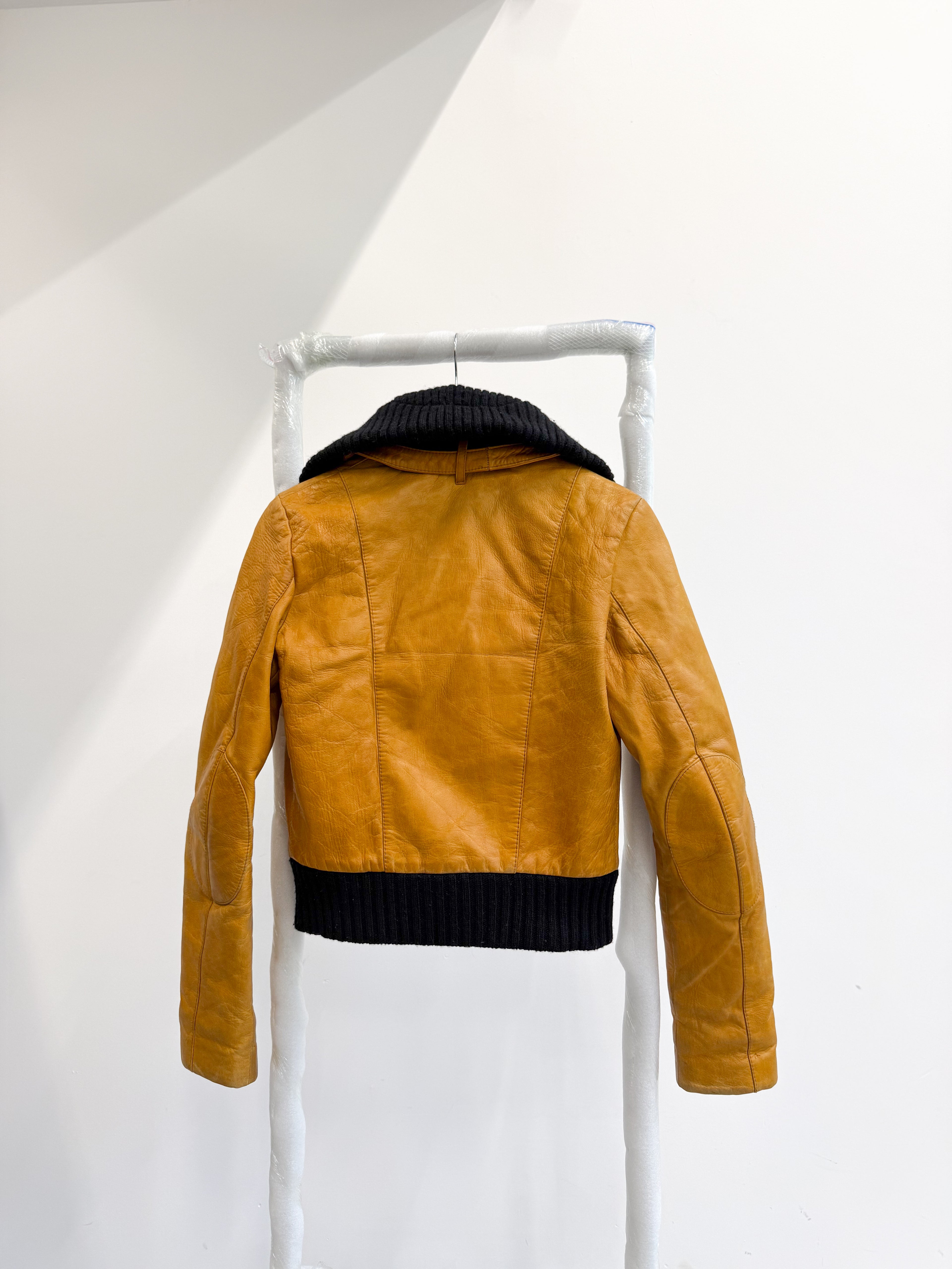 AW2002 Balenciaga by Nicolas Ghesquière Wool High-Neck Leather Jacket