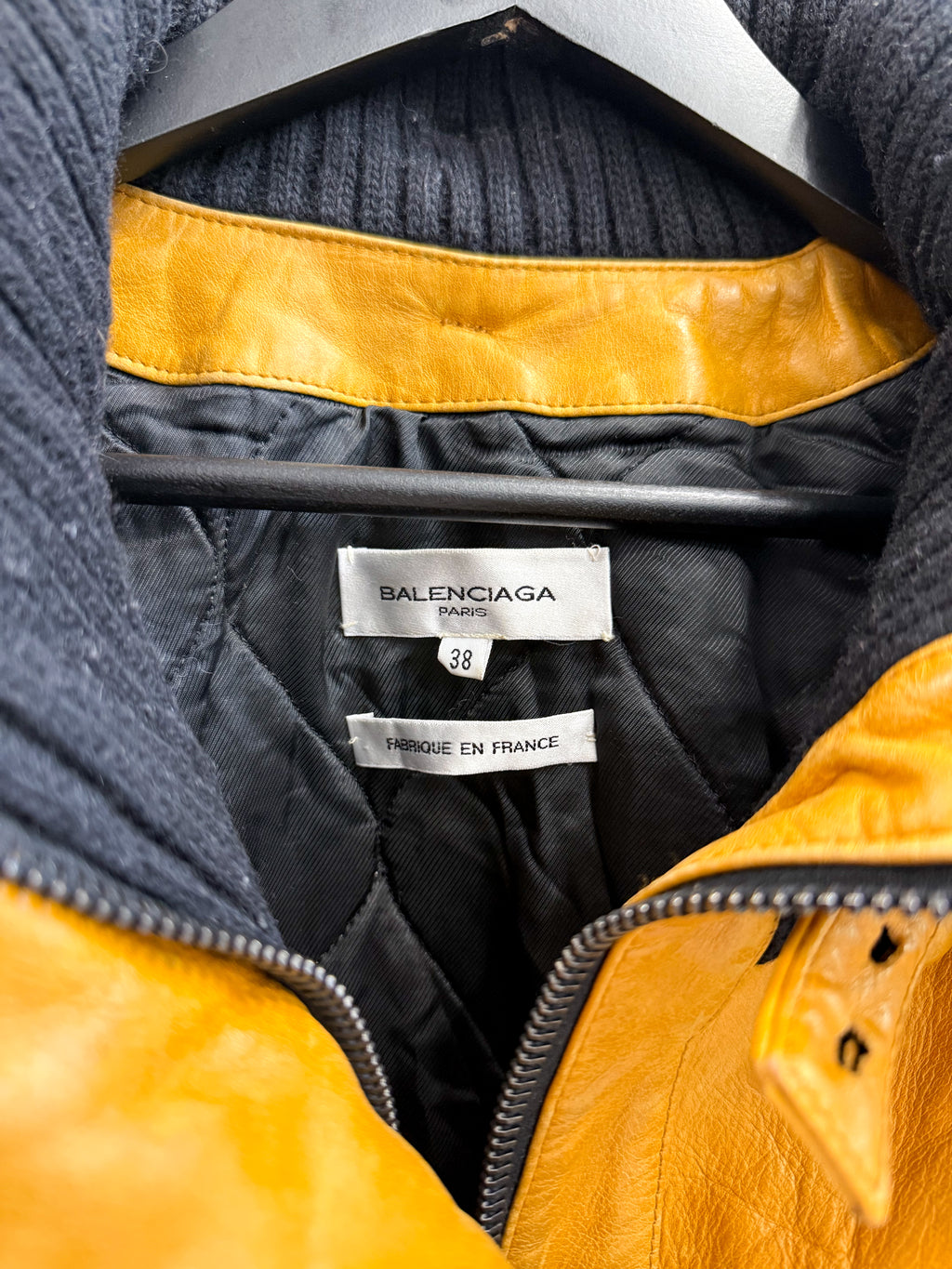 AW2002 Balenciaga by Nicolas Ghesquière Wool High-Neck Leather Jacket