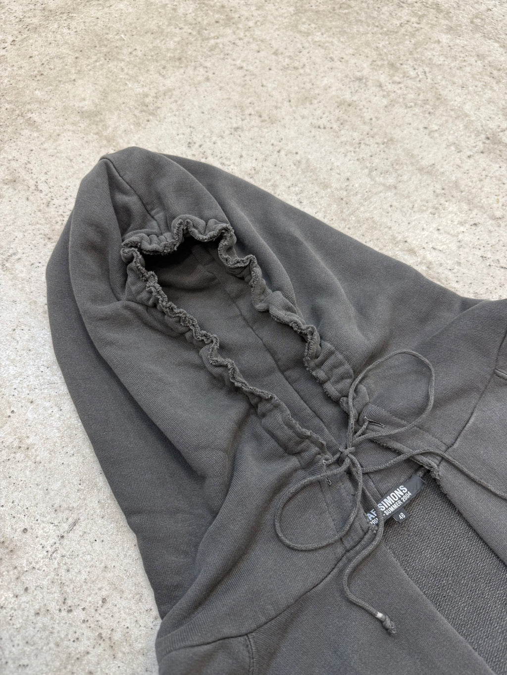 SS2004 Raf Simons Oversized And Slashed Batwing Hoodie With String Closures