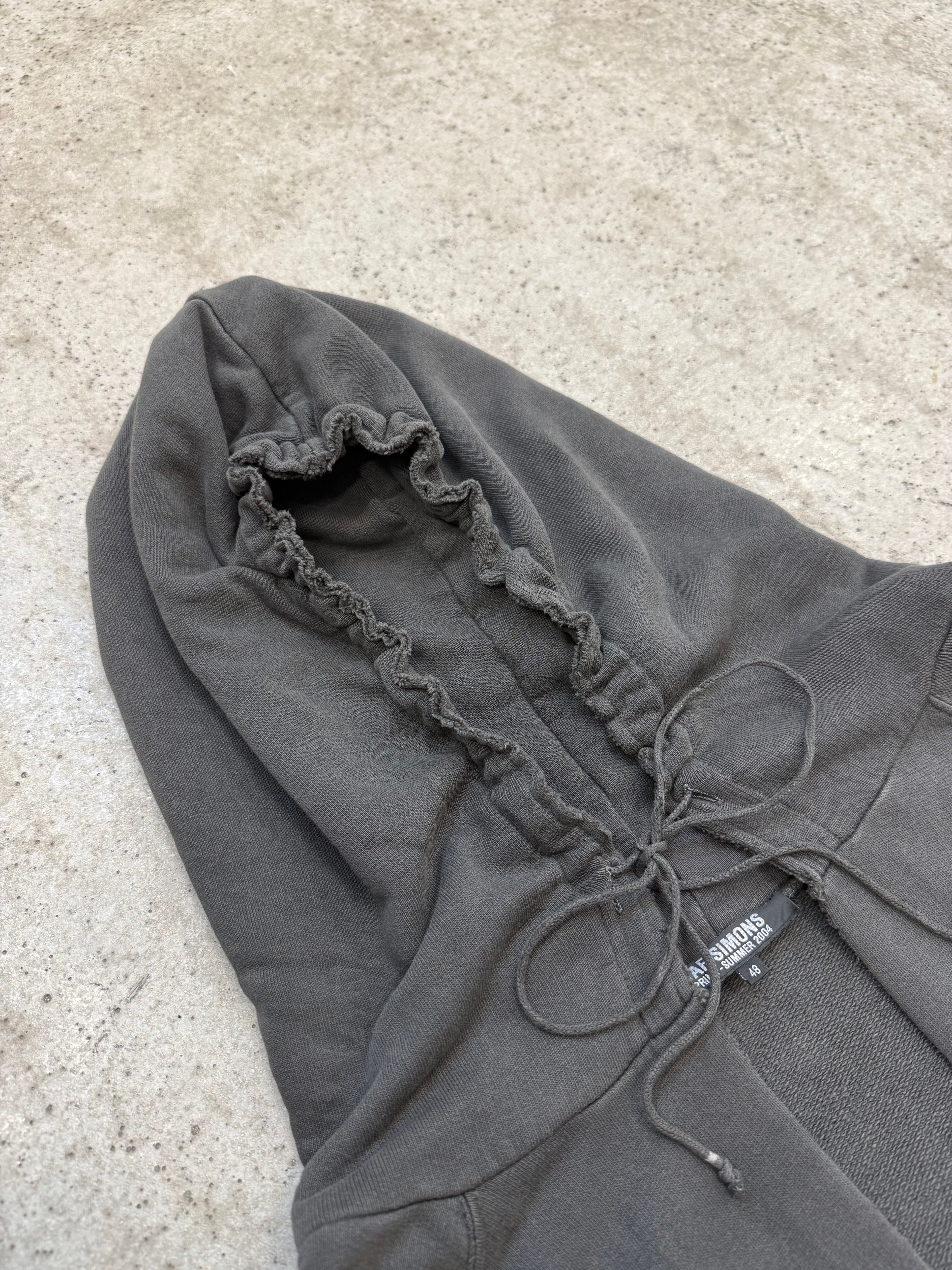 SS2004 Raf Simons Oversized And Slashed Batwing Hoodie With String Closures