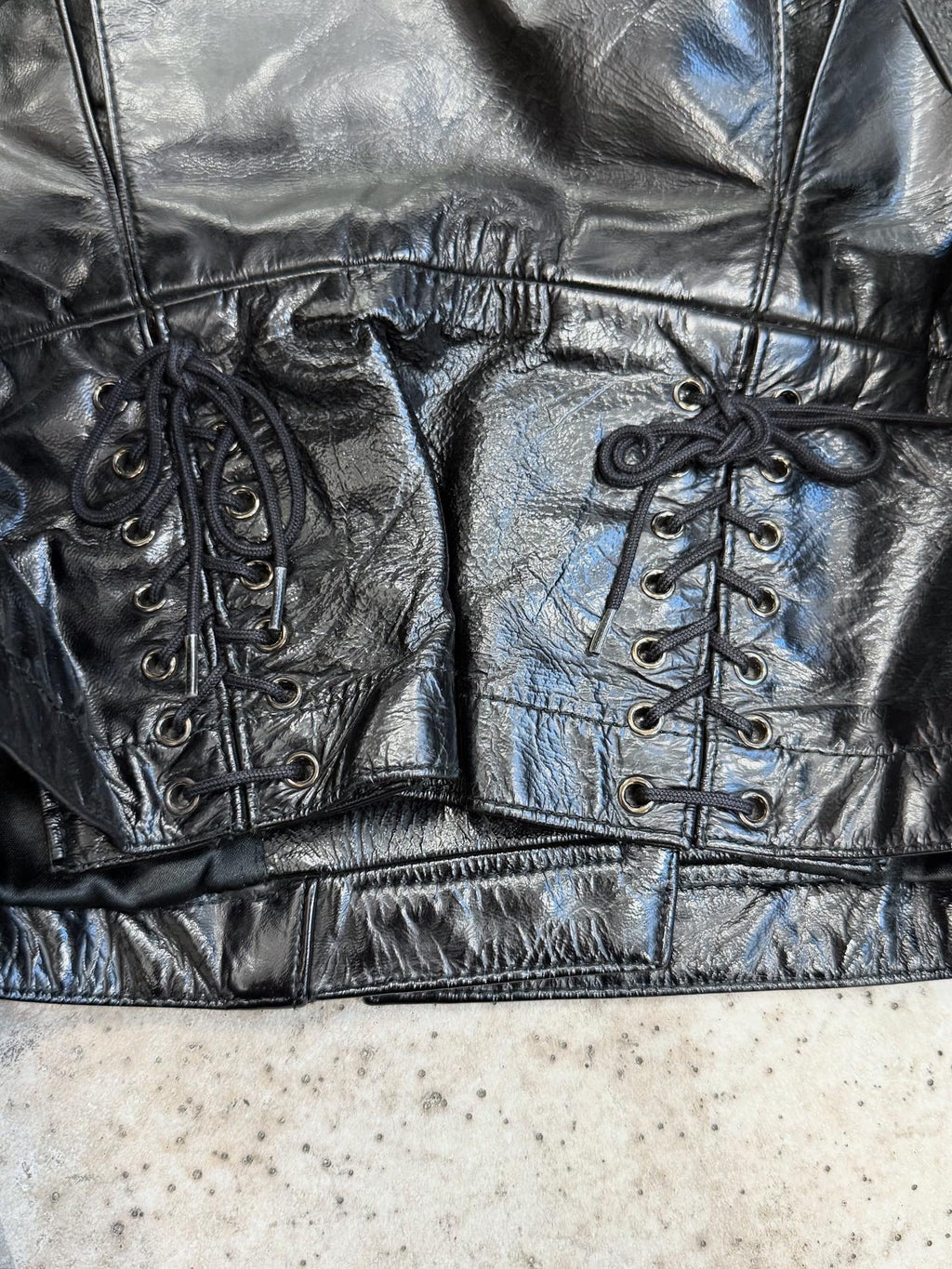 FW1990 Alaïa Patent Leather Perfecto With Darted And Laced Back