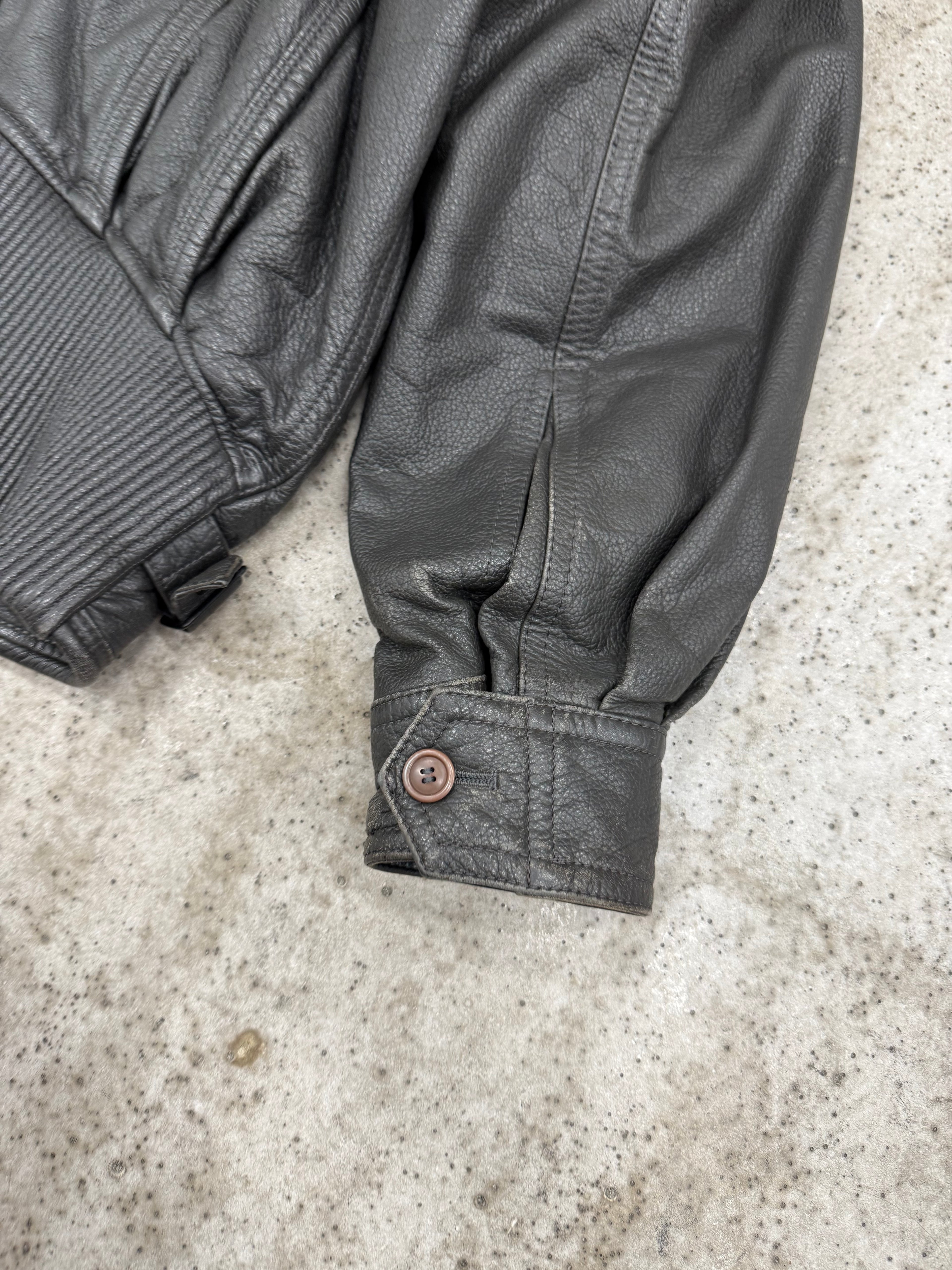 1980's Issey Miyake Faux-Layered Leather Jacket With Adjustable Side Buckles And Leather Ribbing