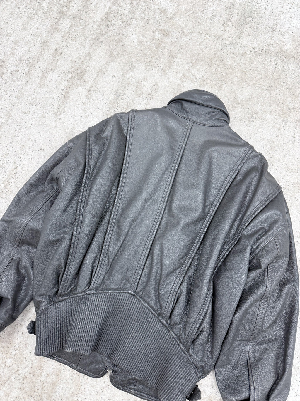1980's Issey Miyake Faux-Layered Leather Jacket With Adjustable Side Buckles And Leather Ribbing