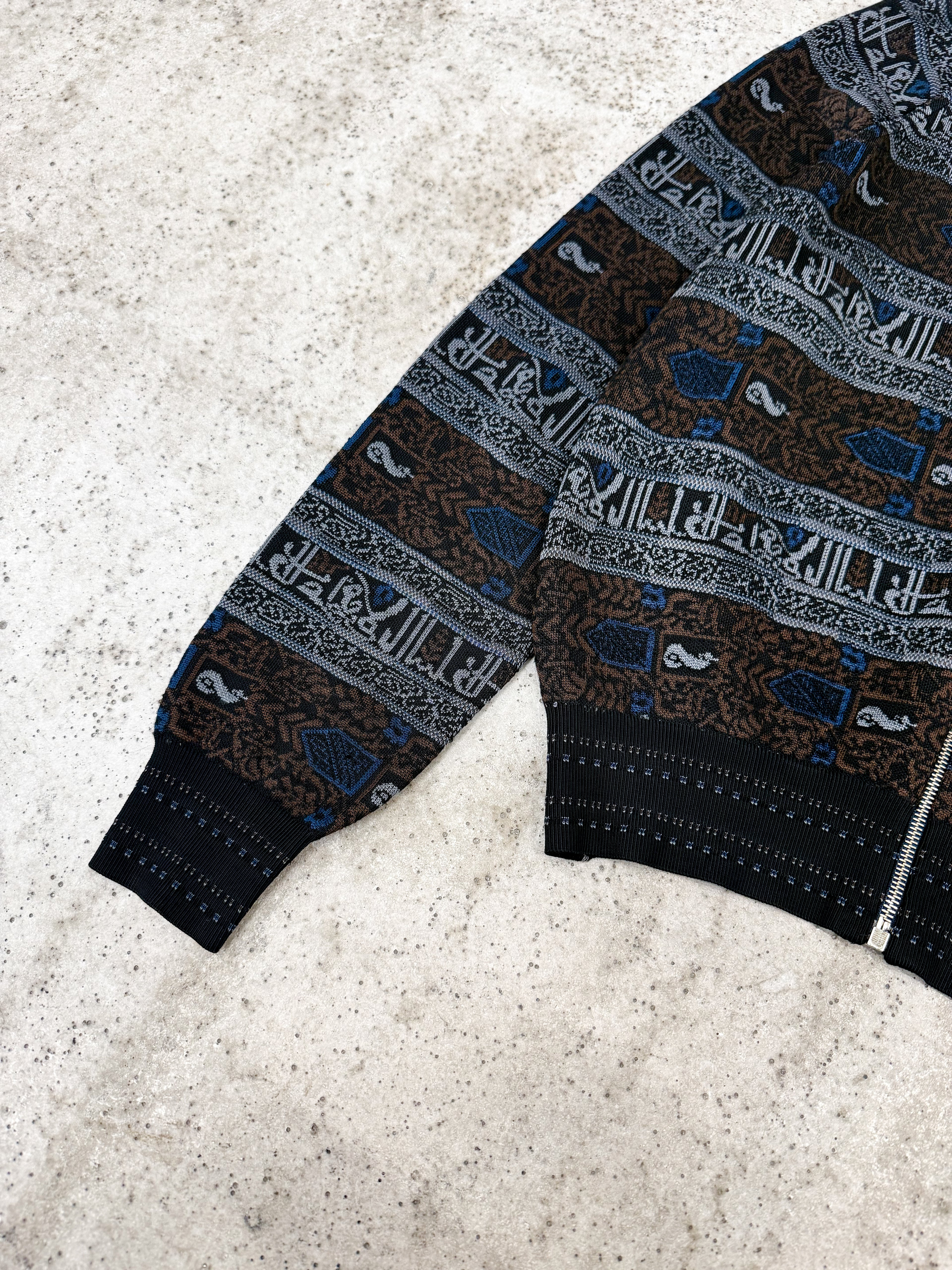 FW1990 Alaïa Jacquard Kufi Arabic Print Rayon Cardigan/Light Bomber