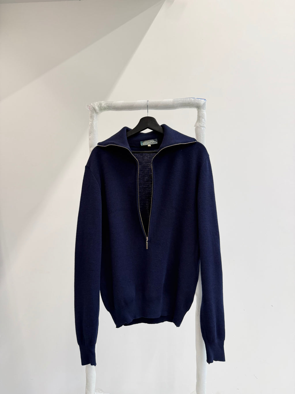 1980's Thierry Mugler Men's High-Neck 3/4 Zip Wool Knit