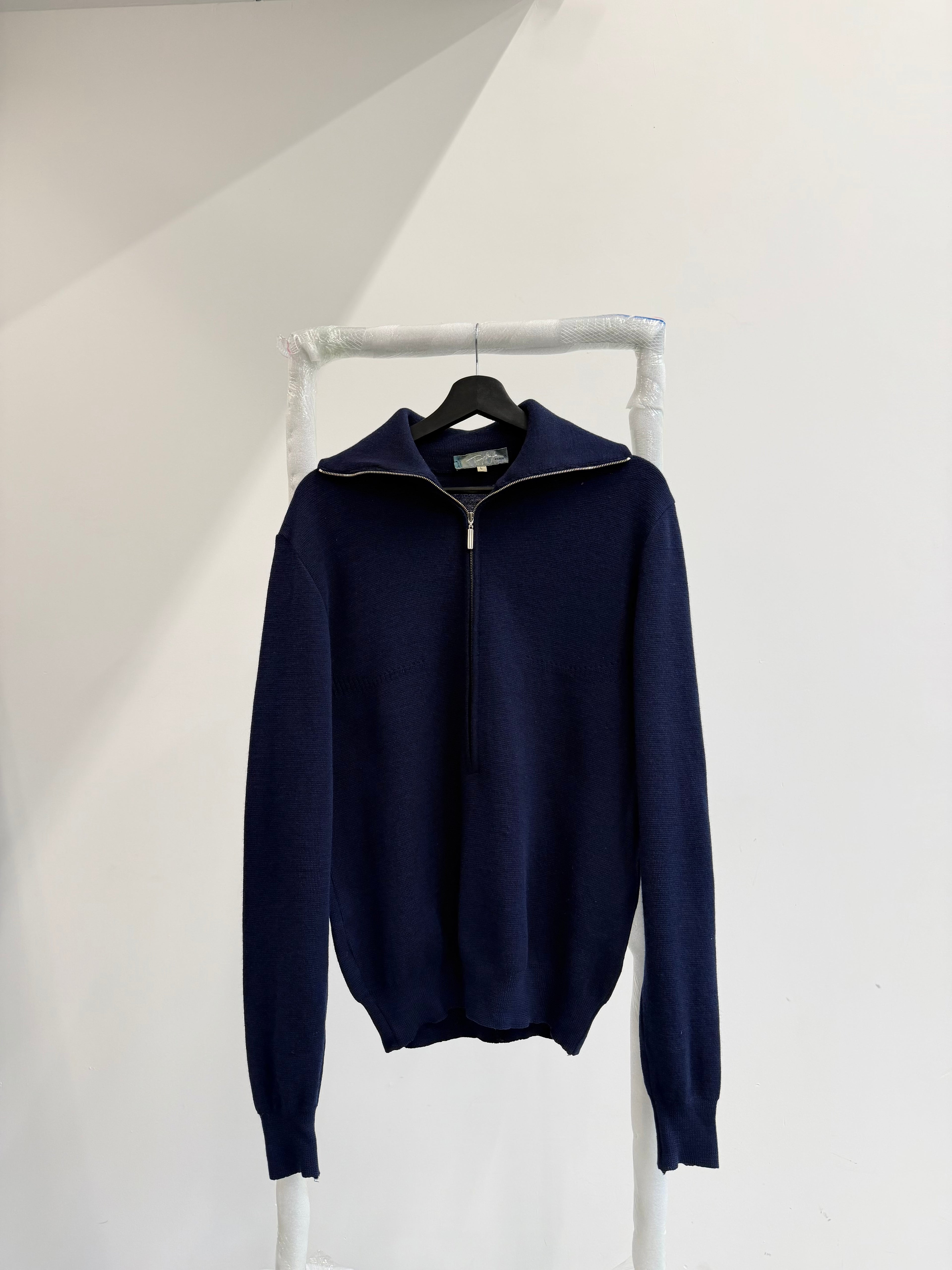 1980's Thierry Mugler Men's High-Neck 3/4 Zip Wool Knit