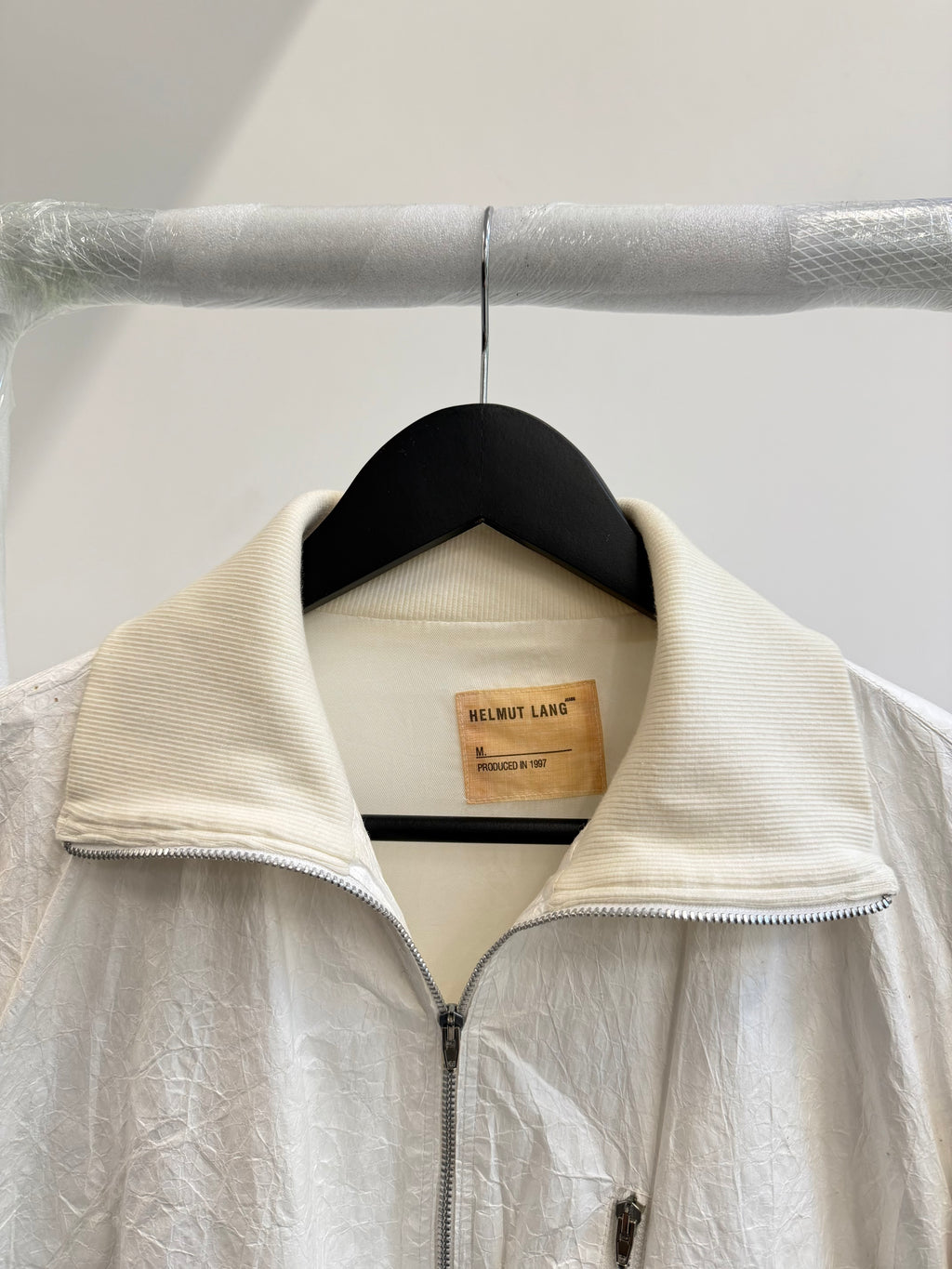 1997 Helmut Lang 100% Polyethylene High-Neck Bomber Jacket