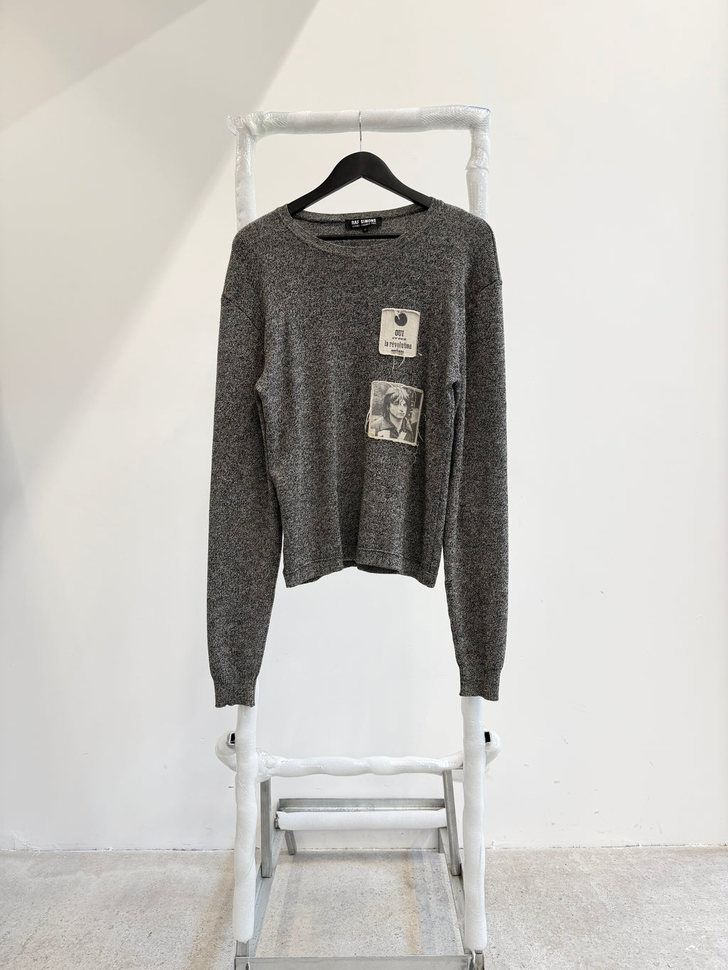 SS2002 Raf Simons Cashmere Salt And Pepper Knit With Patches