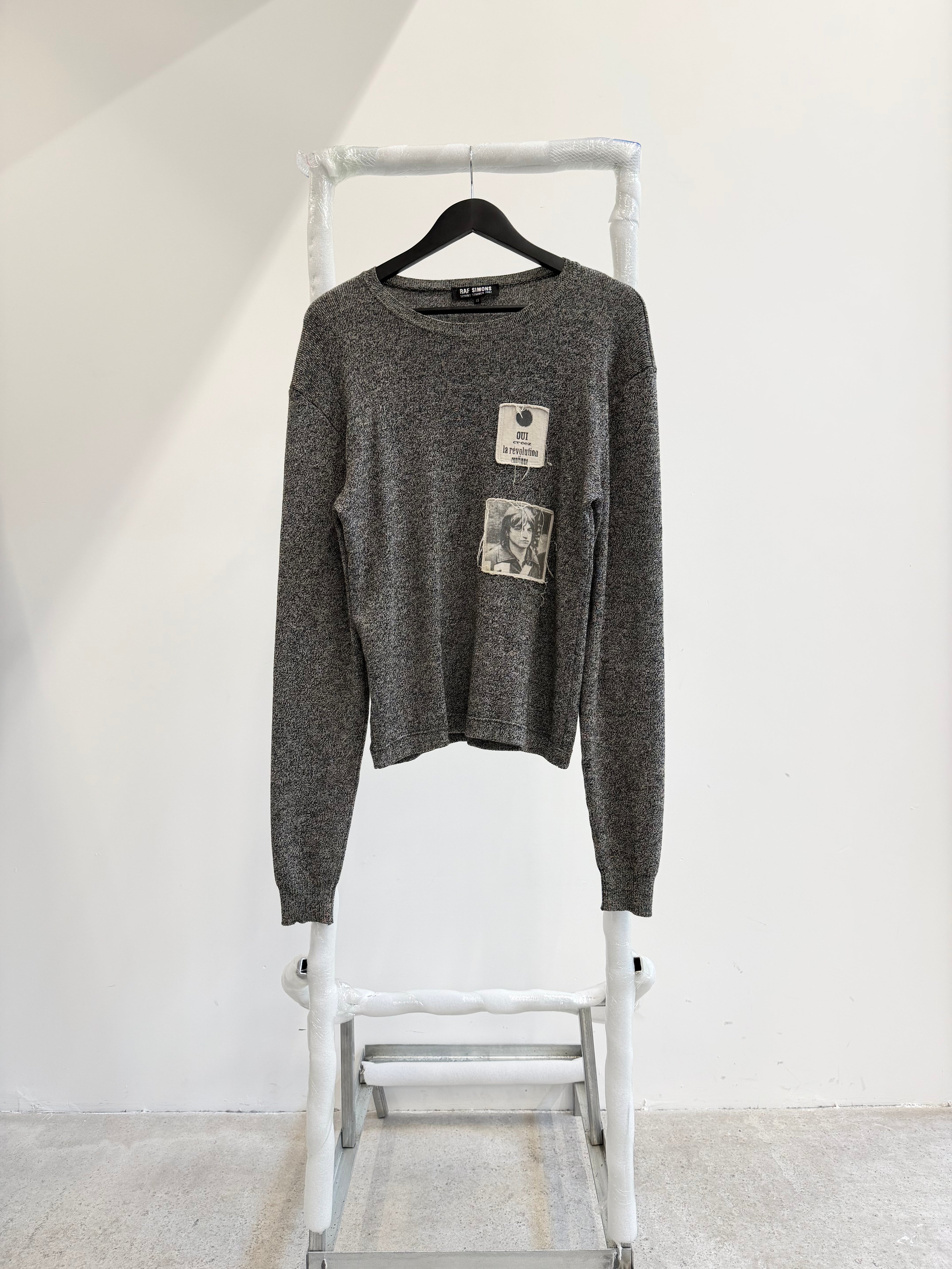 SS2002 Raf Simons Cashmere Salt And Pepper Knit With Patches
