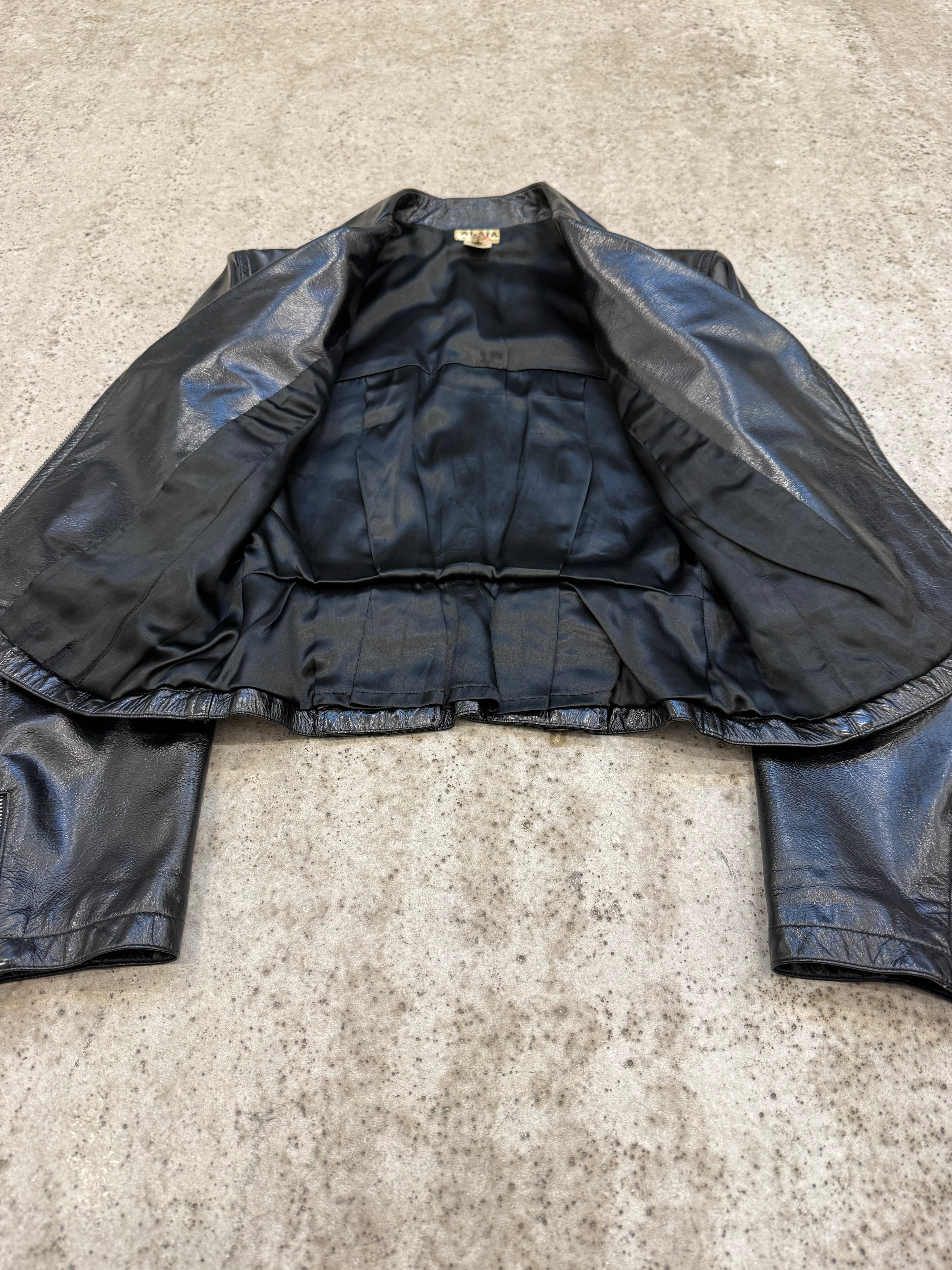 FW1990 Alaïa Patent Leather Perfecto With Darted And Laced Back