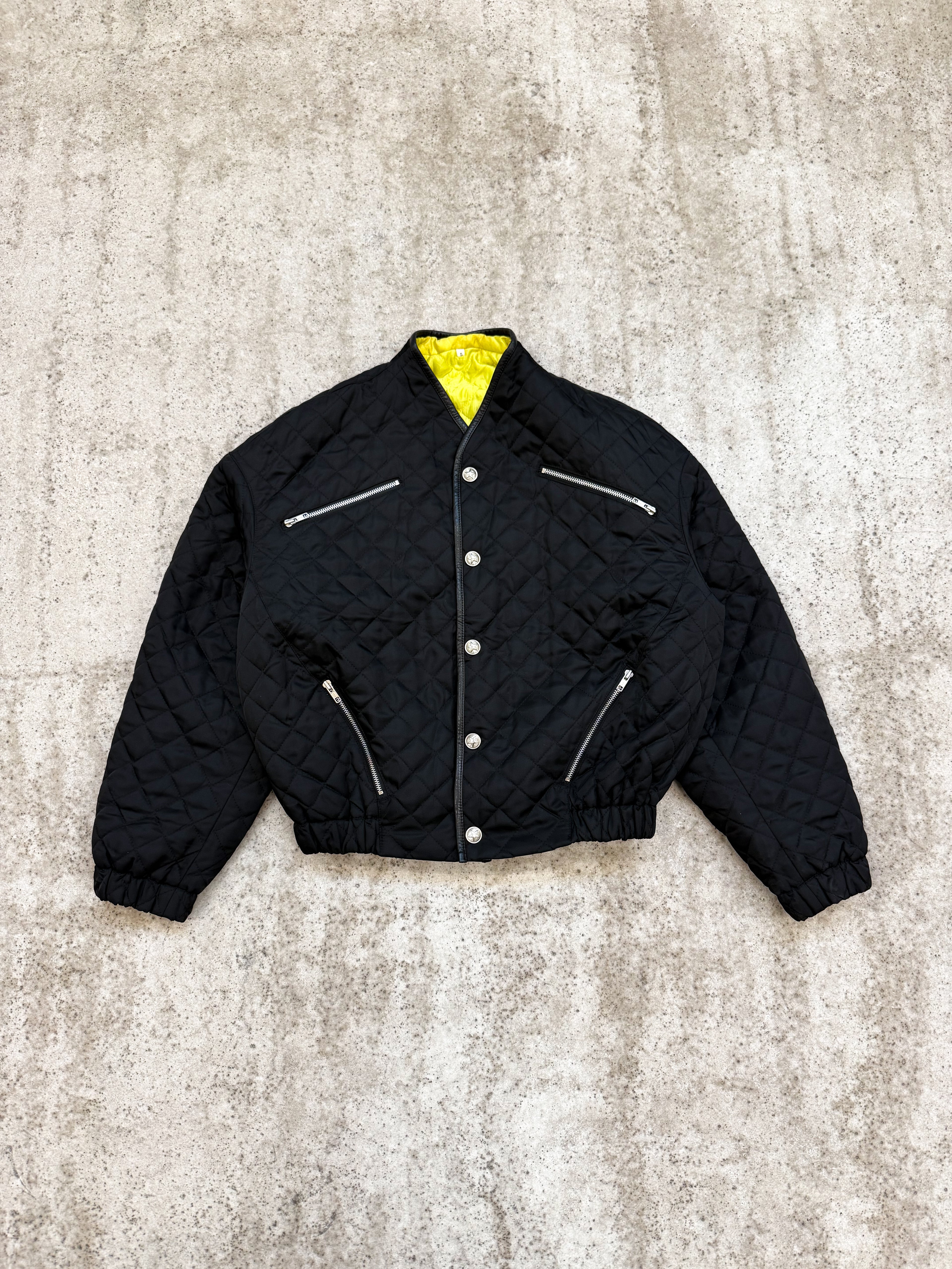 1980's Thierry Mugler Diamond-Quilted Nylon Bomber Jacket With Leather Trim