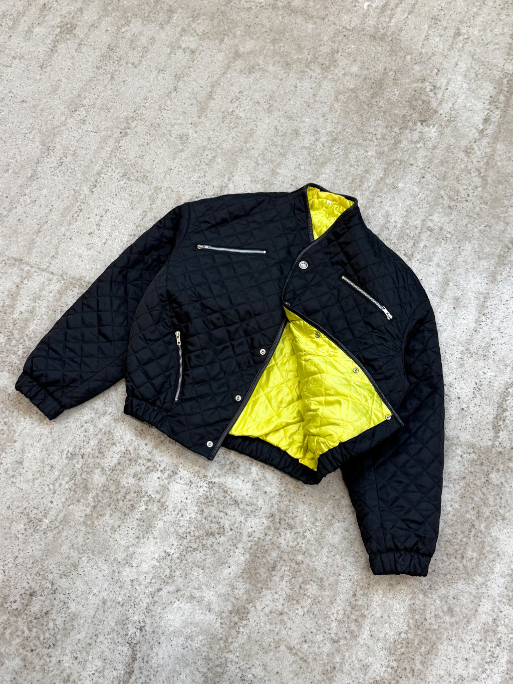 1980's Thierry Mugler Diamond-Quilted Nylon Bomber Jacket With Leather Trim