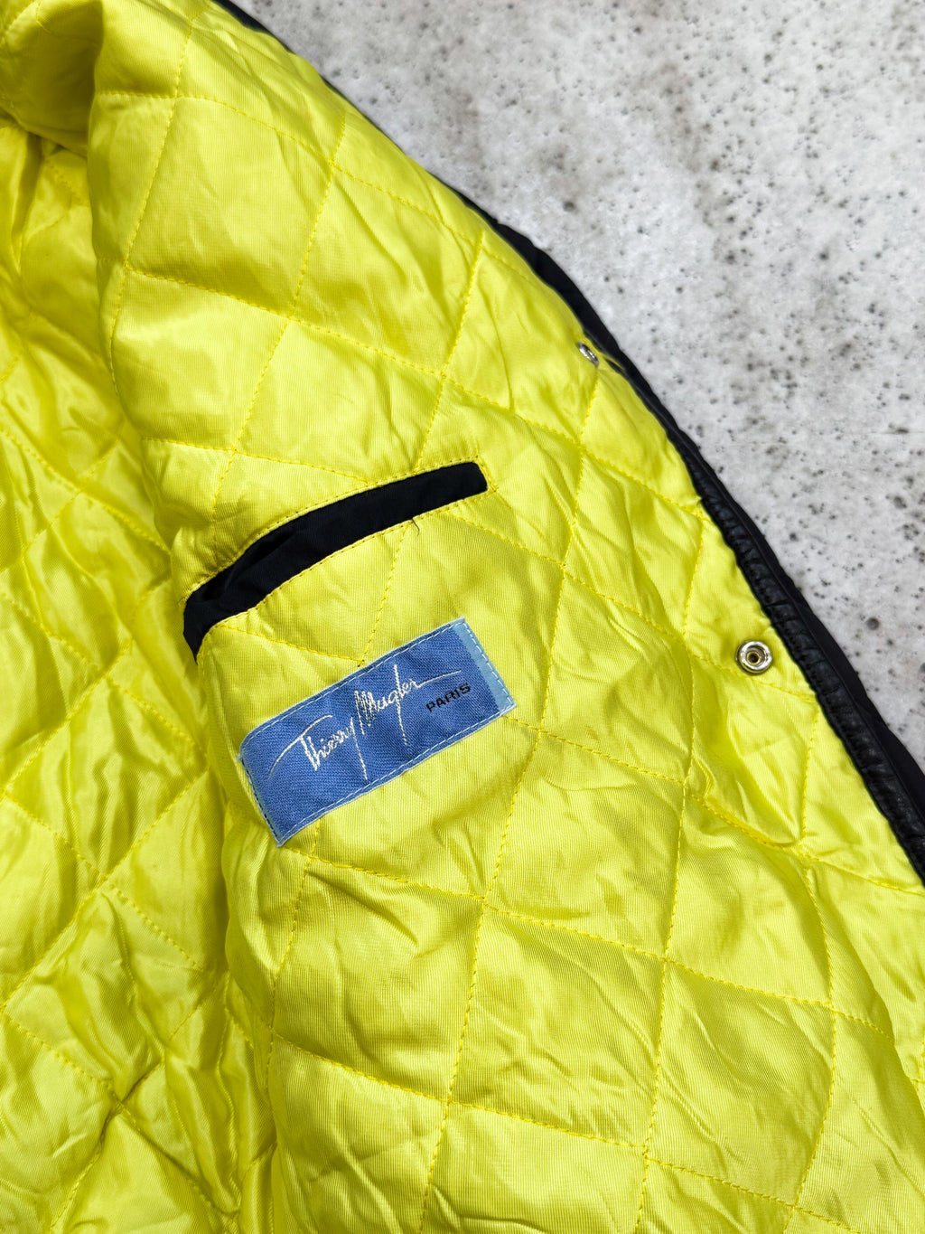 1980's Thierry Mugler Diamond-Quilted Nylon Bomber Jacket With Leather Trim