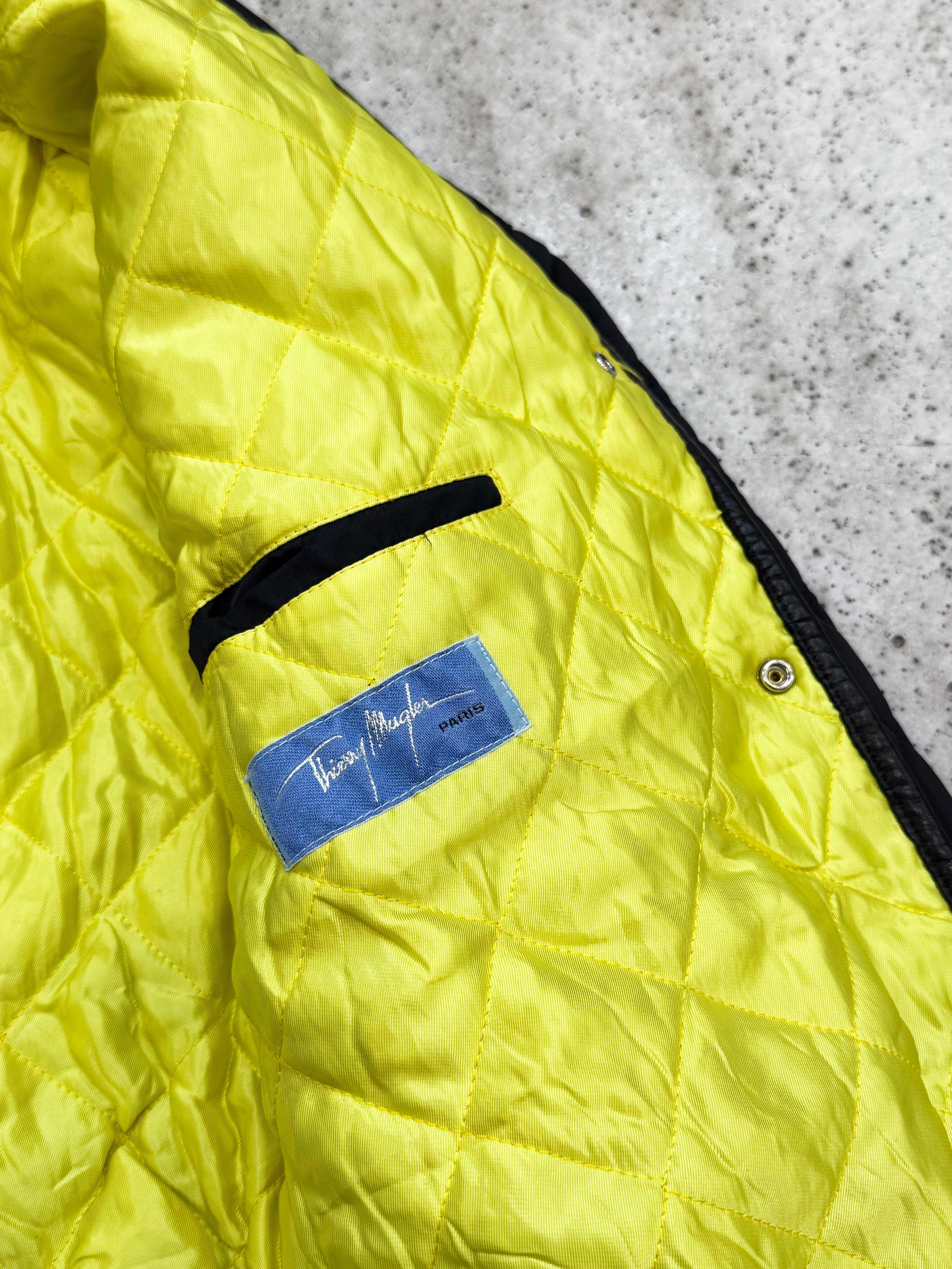 1980's Thierry Mugler Diamond-Quilted Nylon Bomber Jacket With Leather Trim