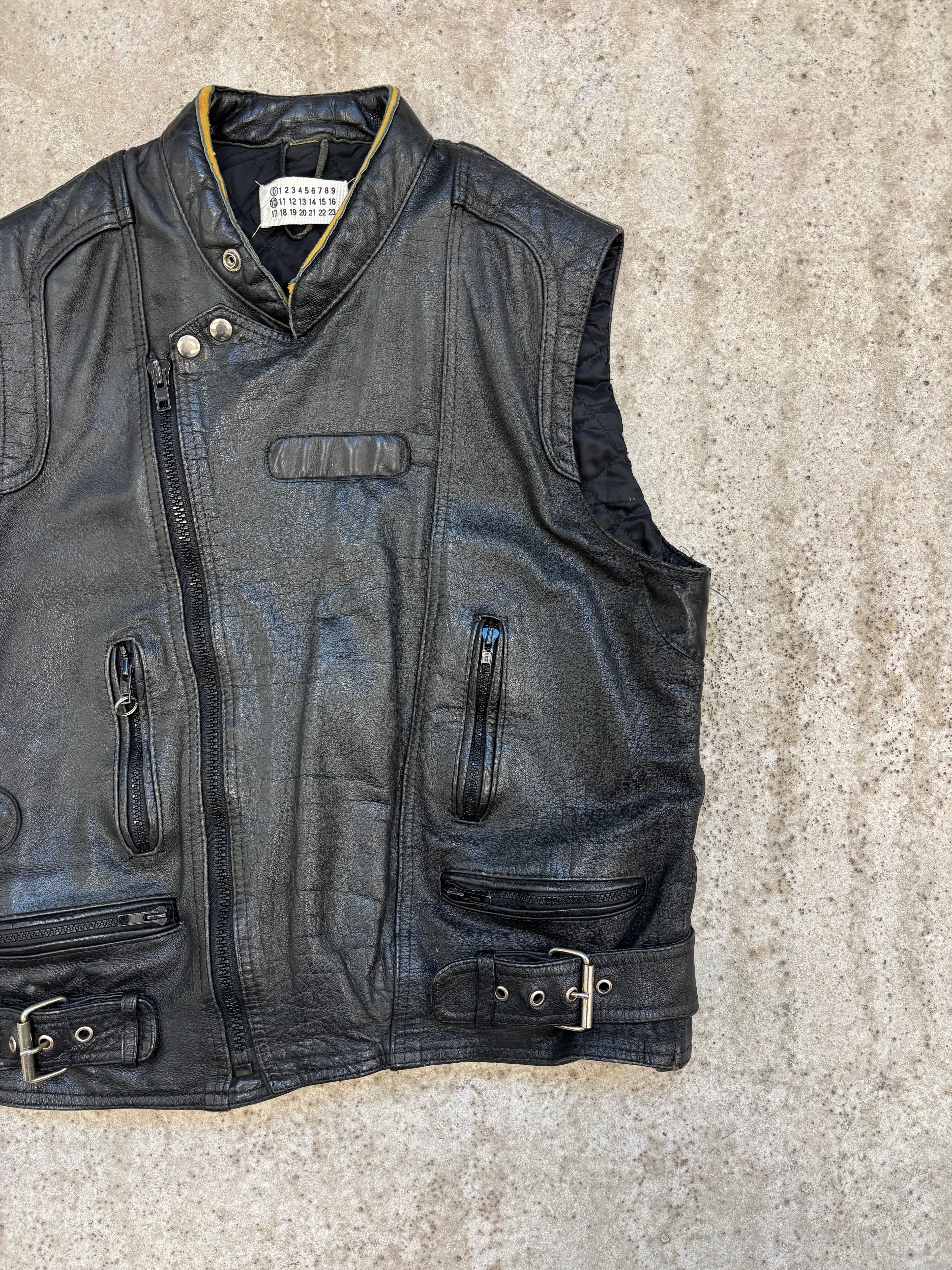 2003 Martin Margiela Artisanal Cut Sleeves Leather Biker Jacket