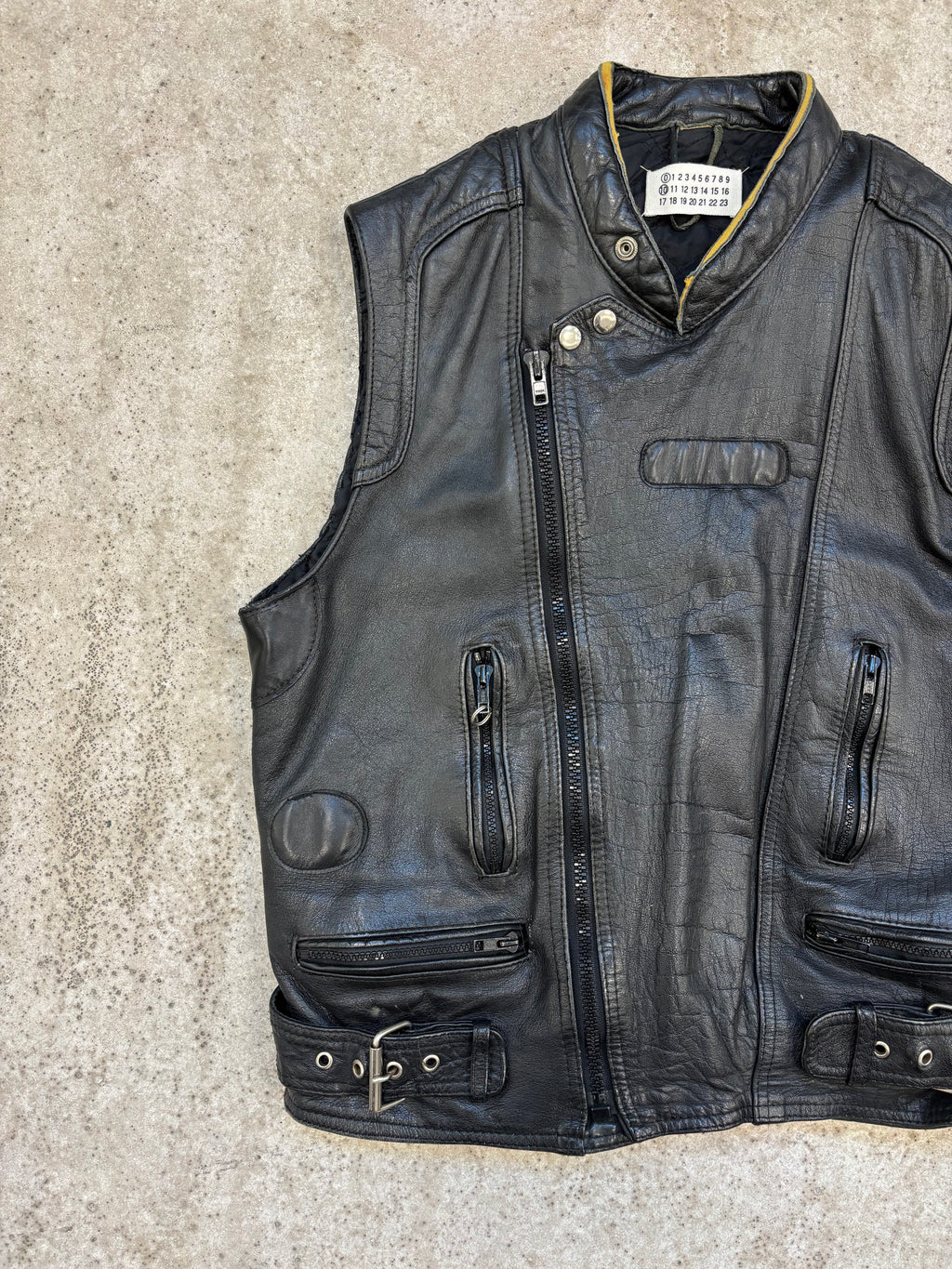 2003 Martin Margiela Artisanal Cut Sleeves Leather Biker Jacket