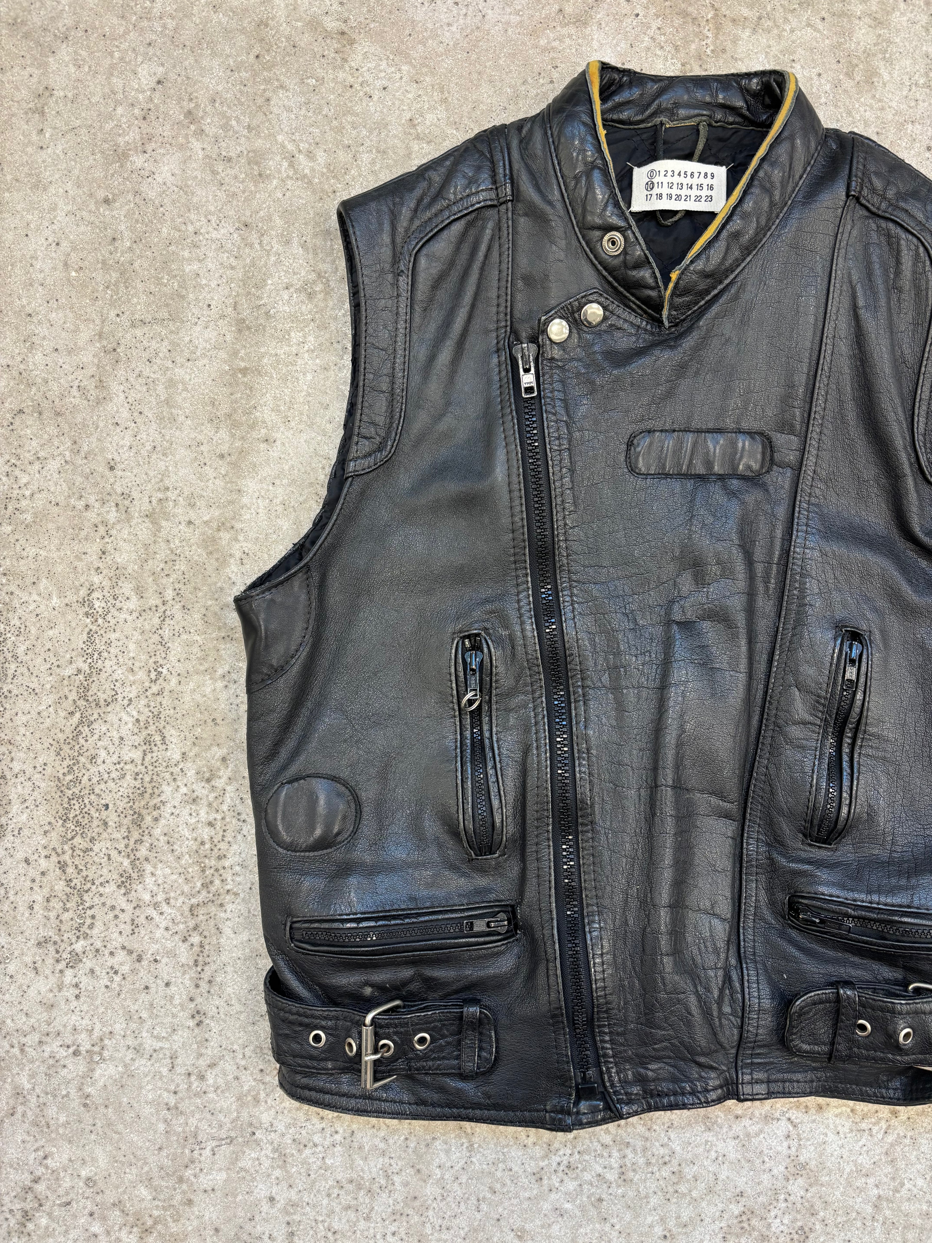 2003 Martin Margiela Artisanal Cut Sleeves Leather Biker Jacket