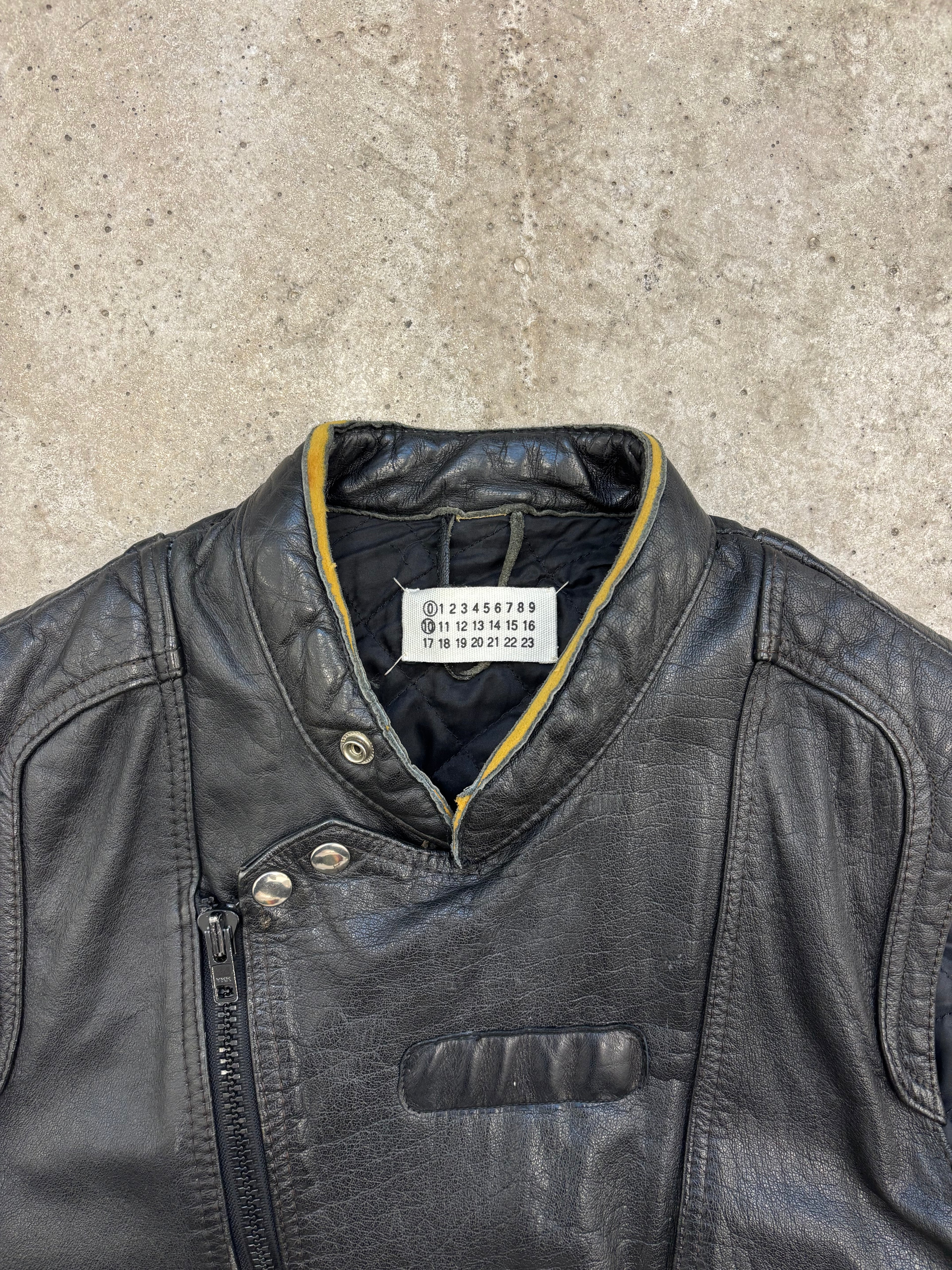 2003 Martin Margiela Artisanal Cut Sleeves Leather Biker Jacket