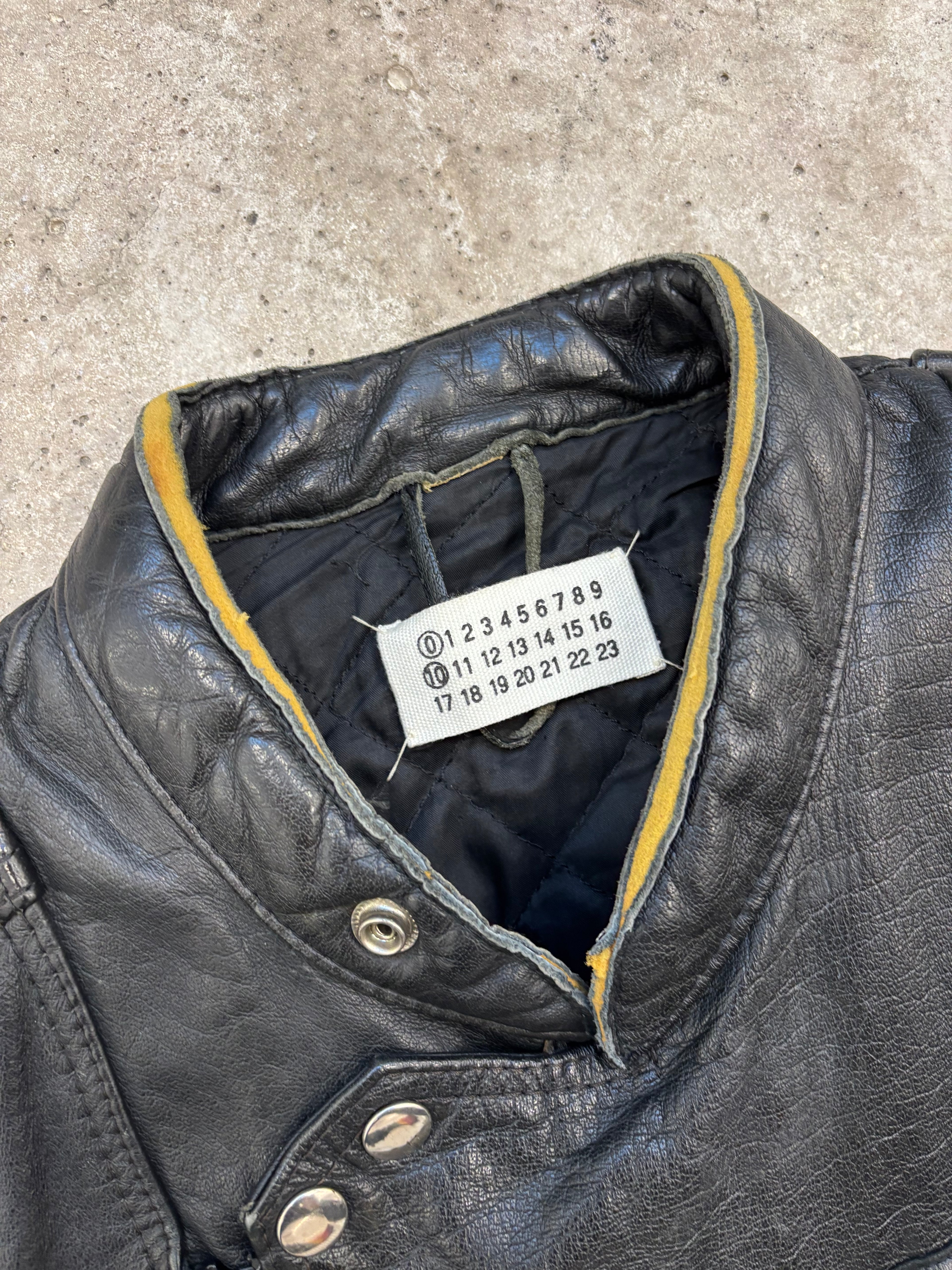 2003 Martin Margiela Artisanal Cut Sleeves Leather Biker Jacket