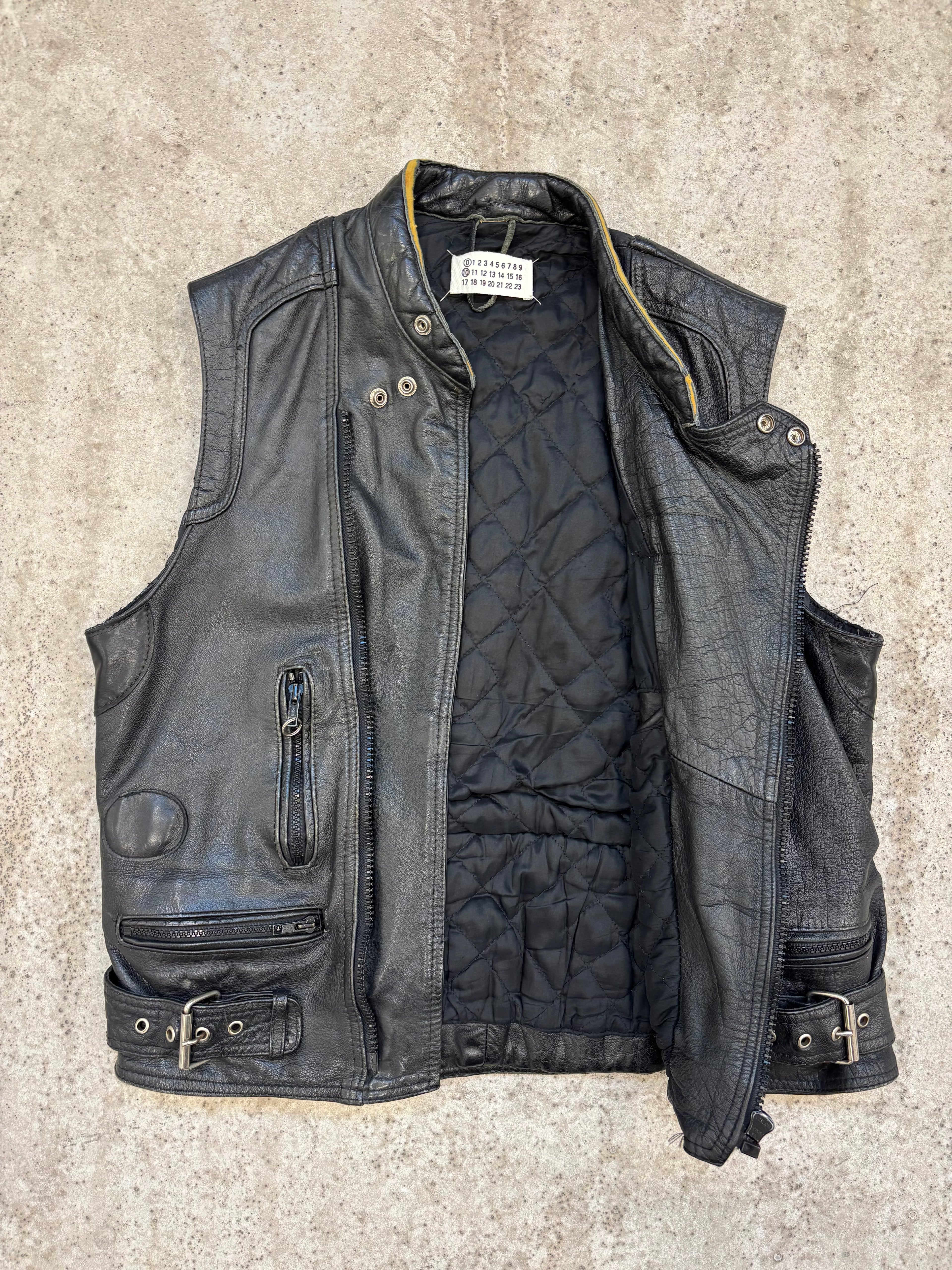 2003 Martin Margiela Artisanal Cut Sleeves Leather Biker Jacket