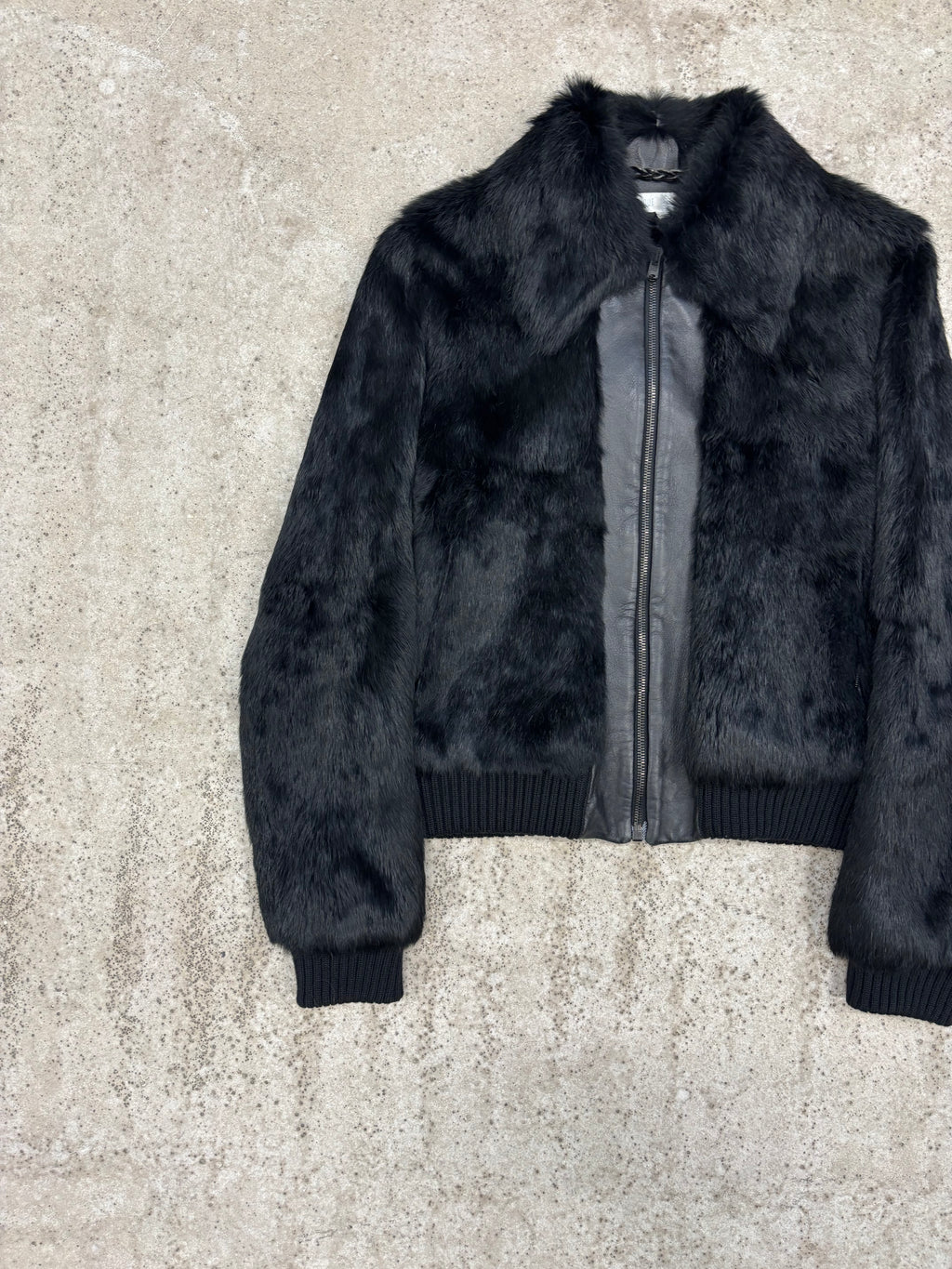 1990's Veronique Branquinho Rabbit Fur & Leather Bomber Jacket