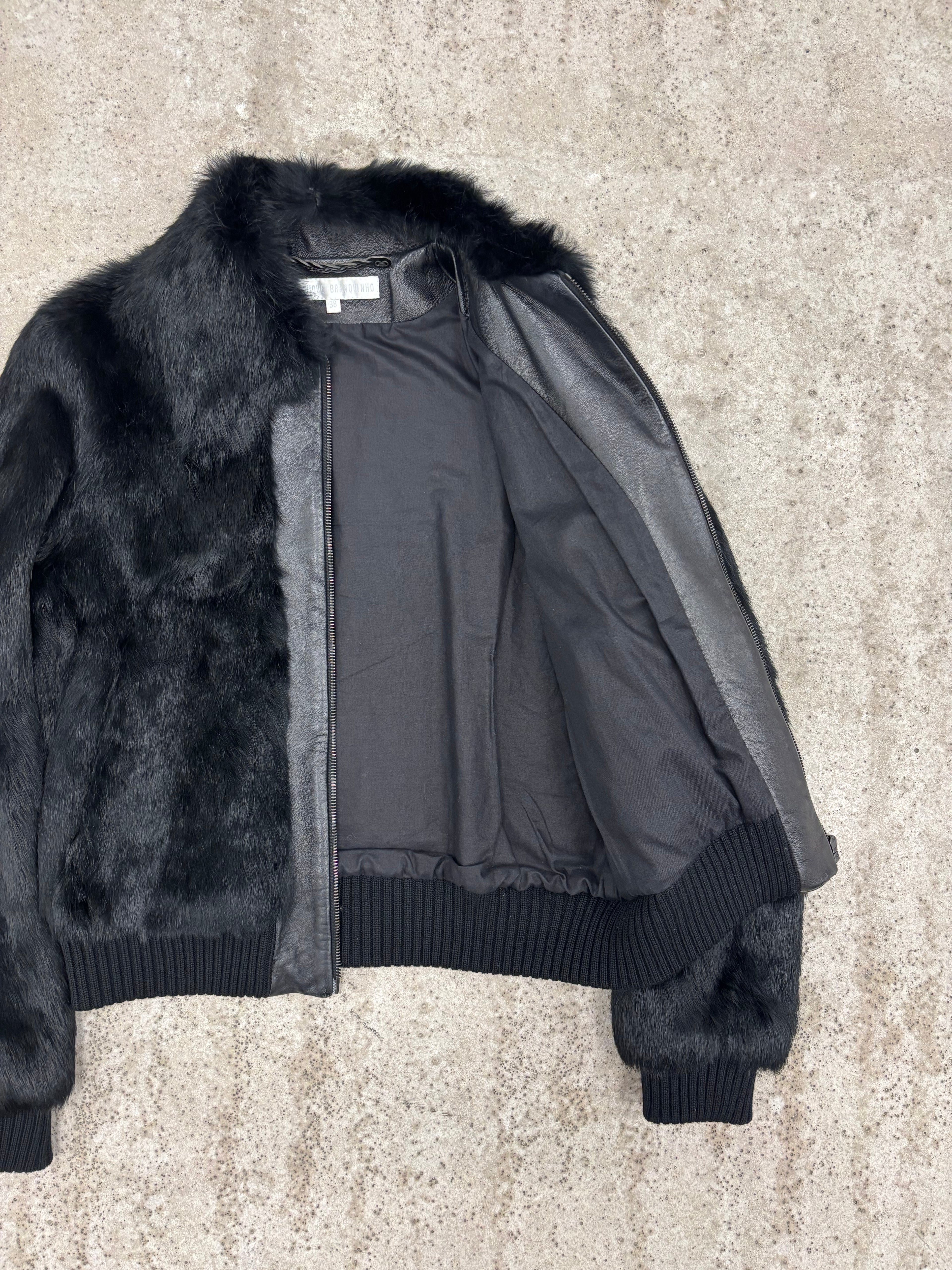 1990's Veronique Branquinho Rabbit Fur & Leather Bomber Jacket