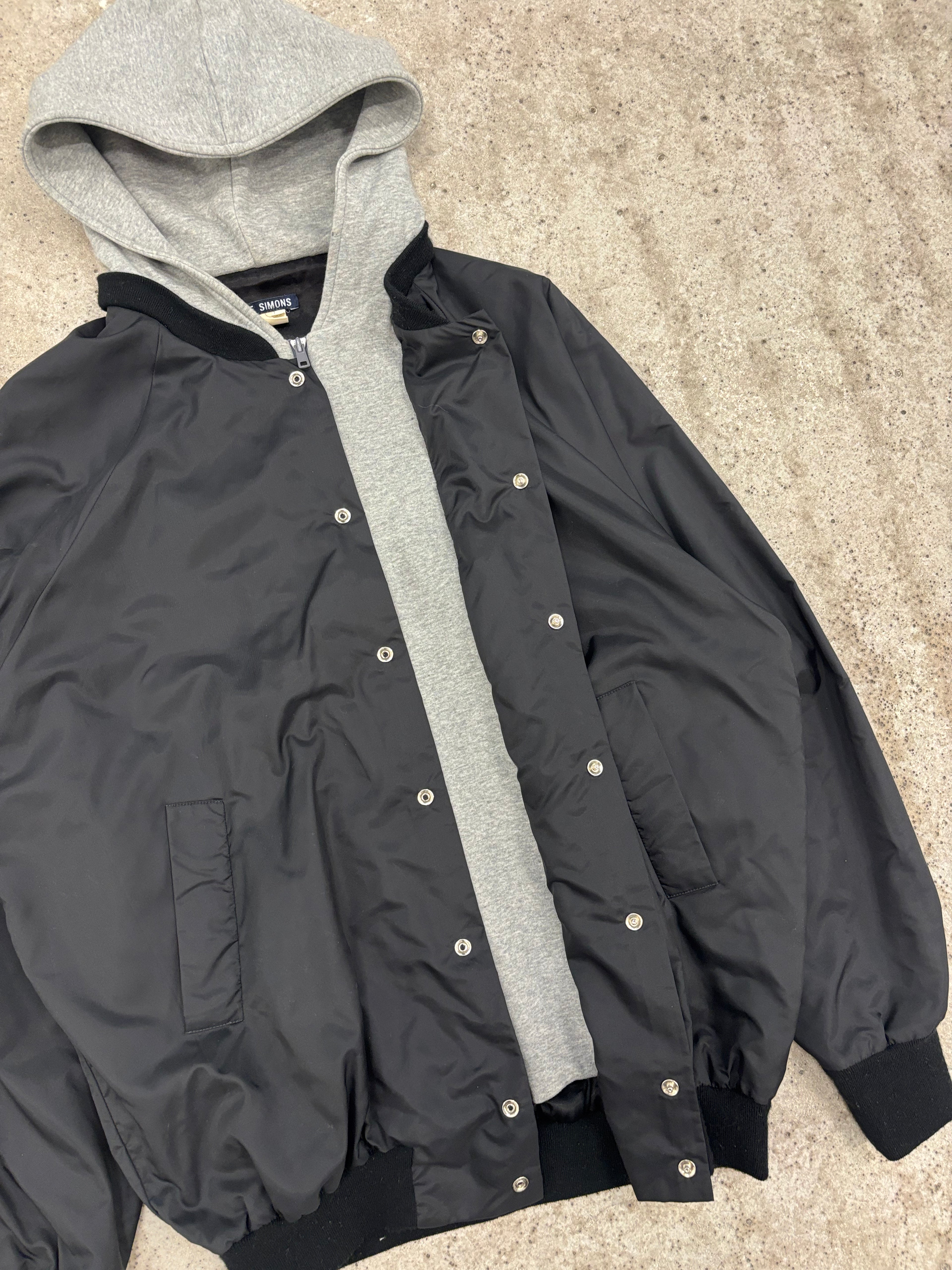 AW1997 Raf Simons Oversize Coach Jacket With Integrated Zip-Up Hoodie Trompe-L'Oeil