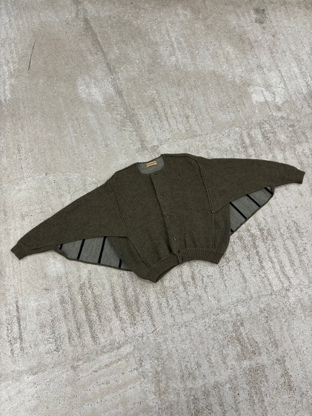 1970's Issey Miyake Butterfly Double-Layer Wool Cardigan With Snap Closure