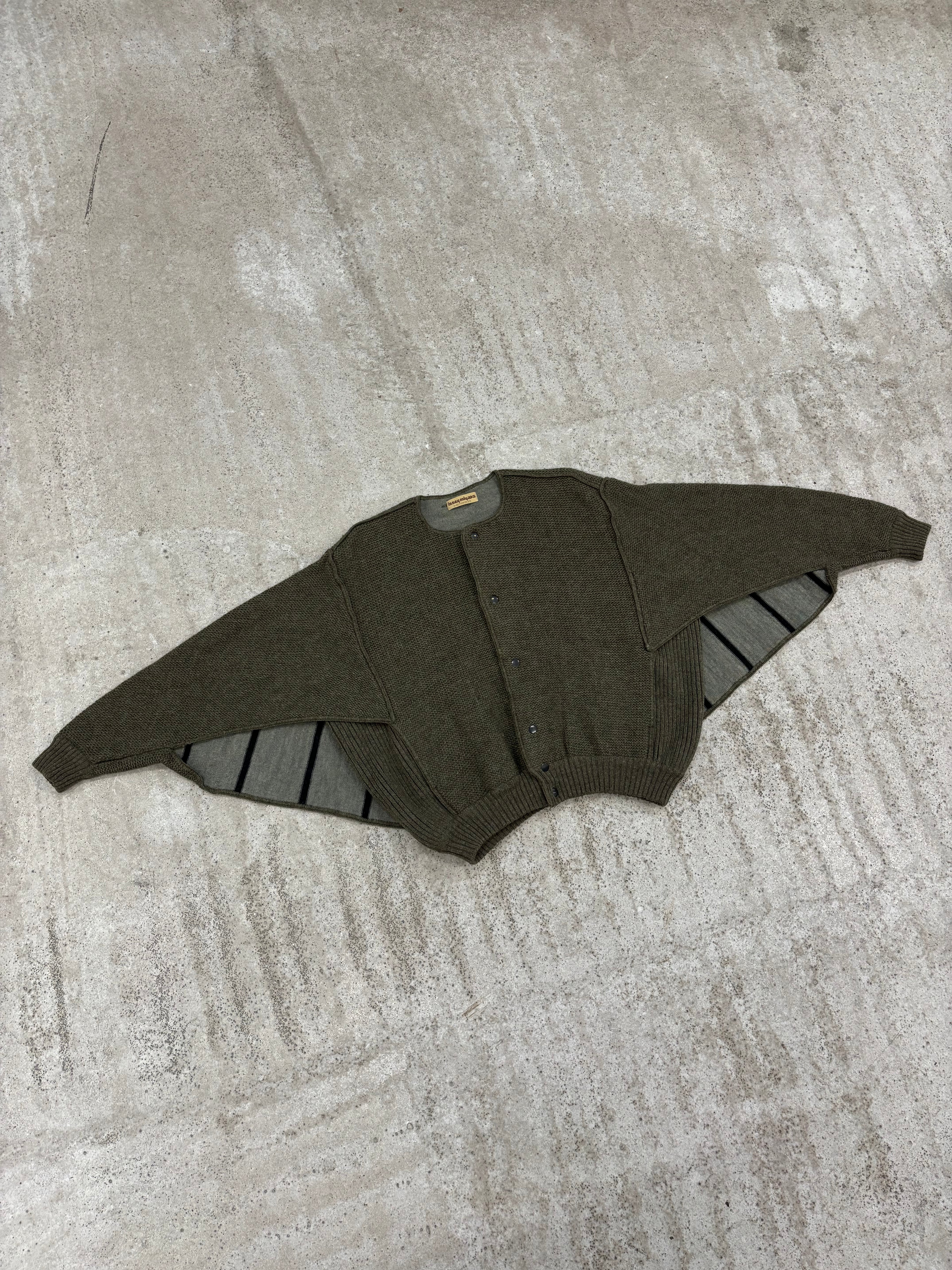 1970's Issey Miyake Butterfly Double-Layer Wool Cardigan With Snap Closure