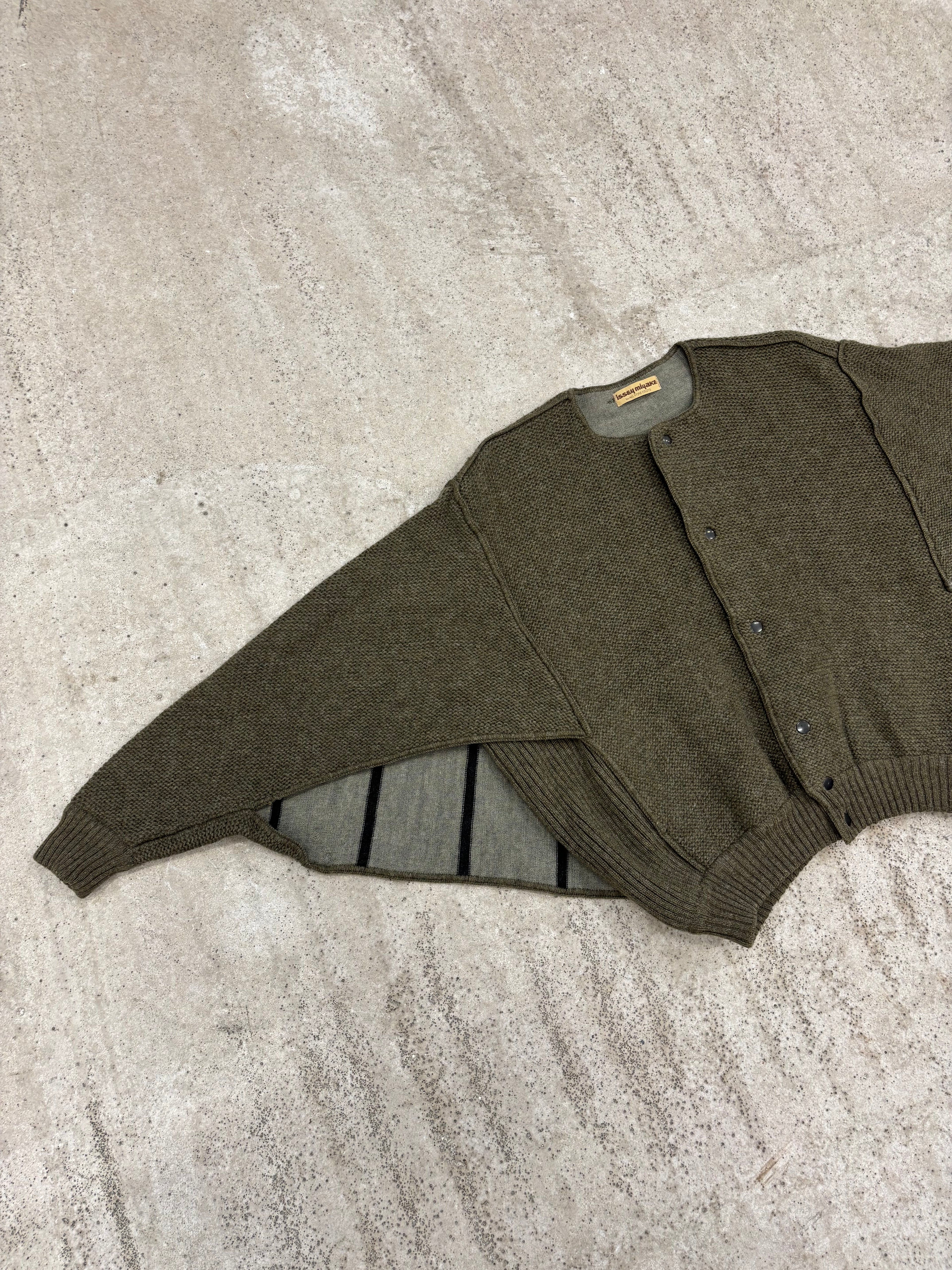 1970's Issey Miyake Butterfly Double-Layer Wool Cardigan With Snap Closure