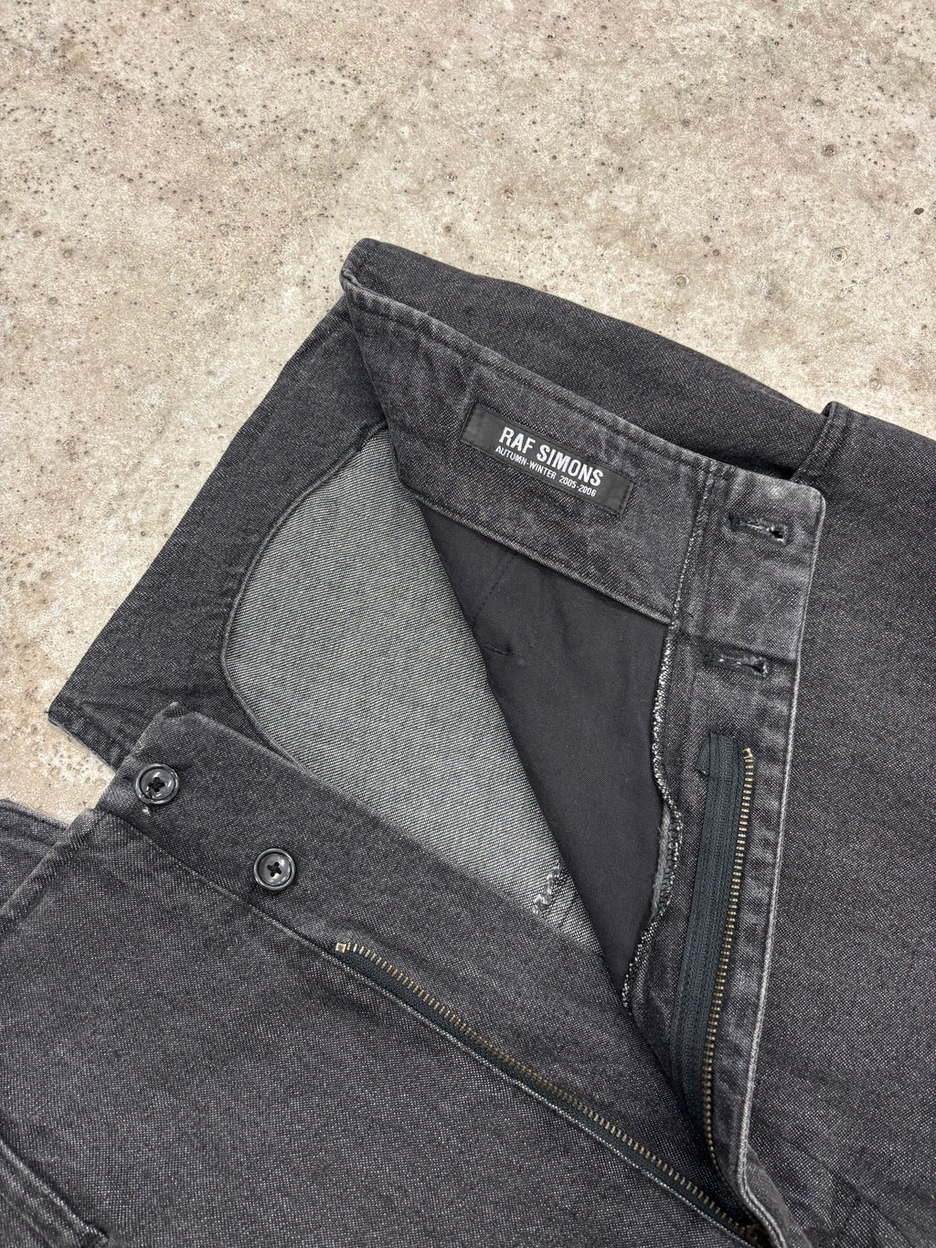 AW2005 Raf Simons Washed Black Denim Monster Pants