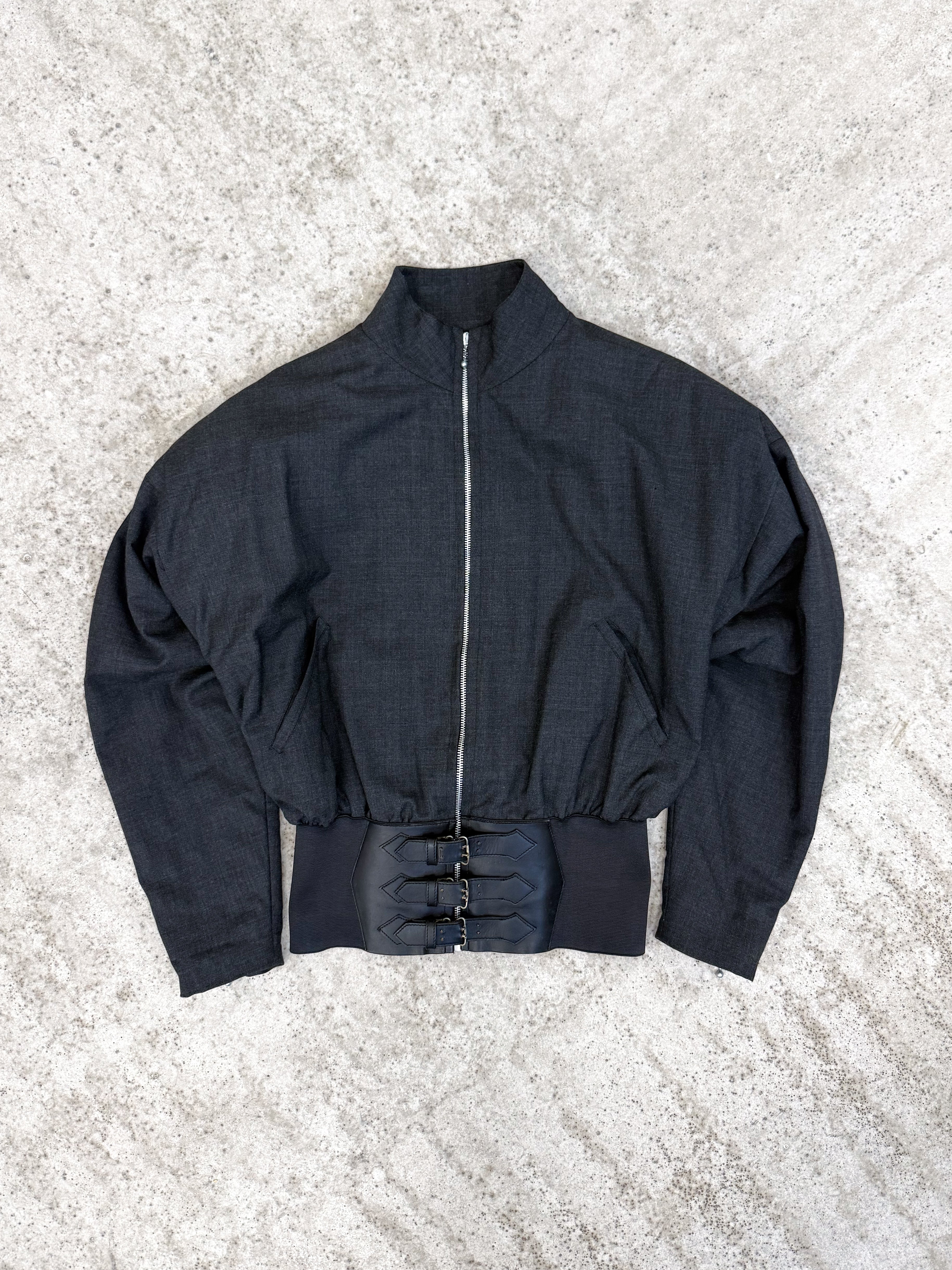 1980's Jean Paul Gaultier Homme pour Gibo Corseted Wool Jacket With Metal Buckles