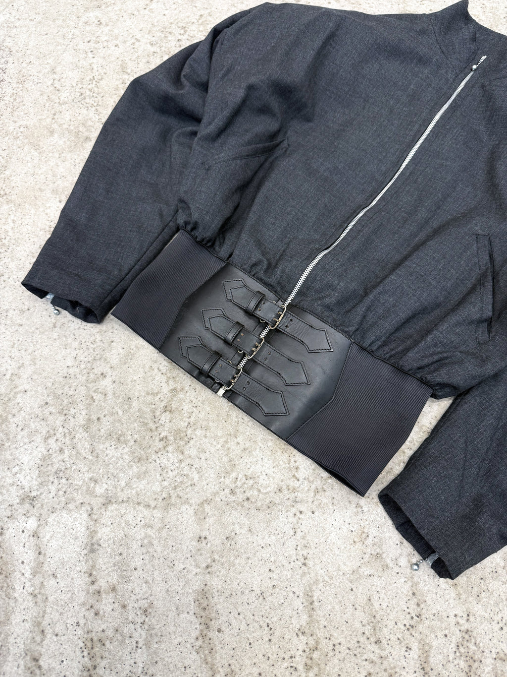 1980's Jean Paul Gaultier Homme pour Gibo Corseted Wool Jacket With Metal Buckles