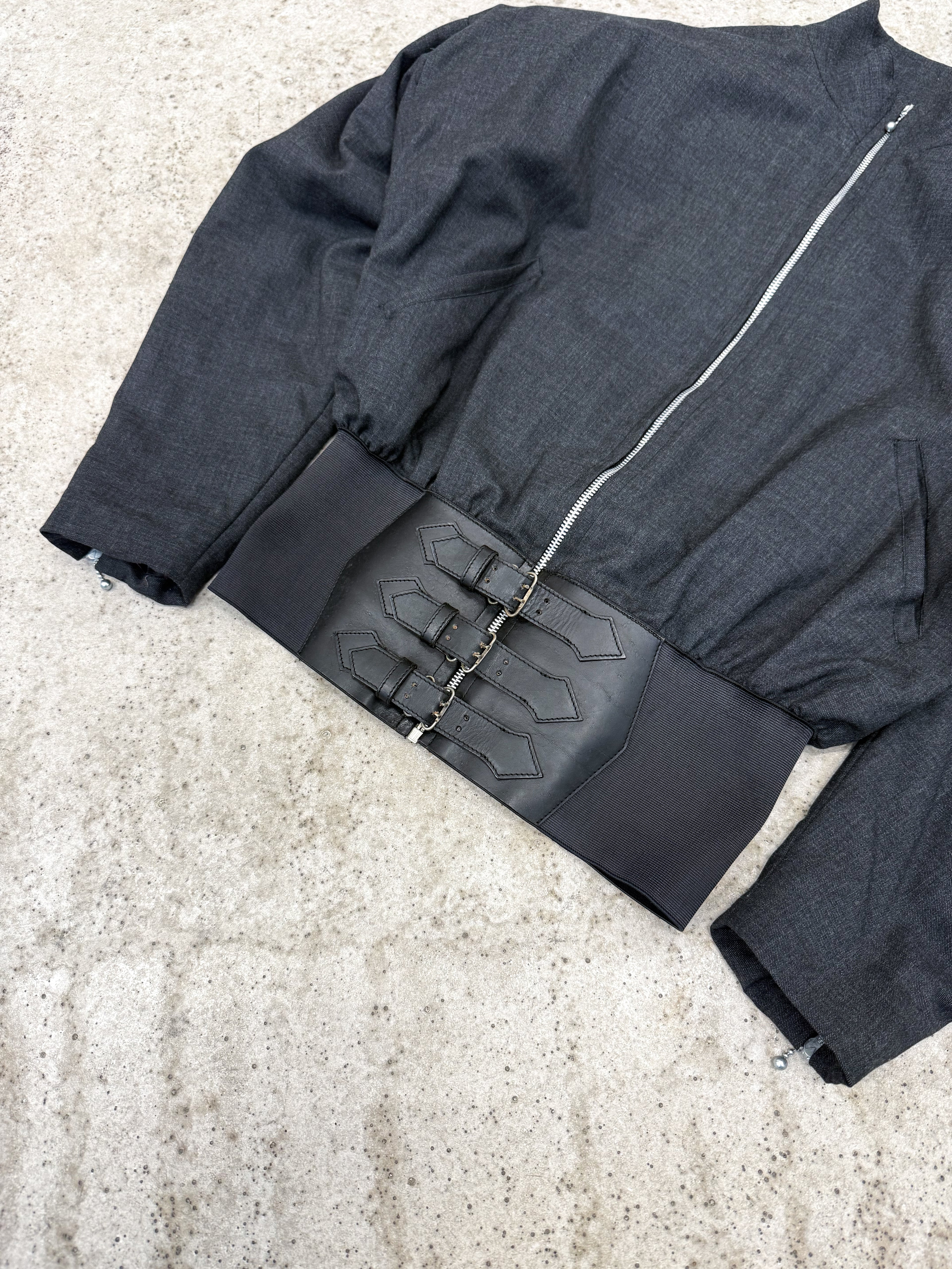 1980's Jean Paul Gaultier Homme pour Gibo Corseted Wool Jacket With Metal Buckles