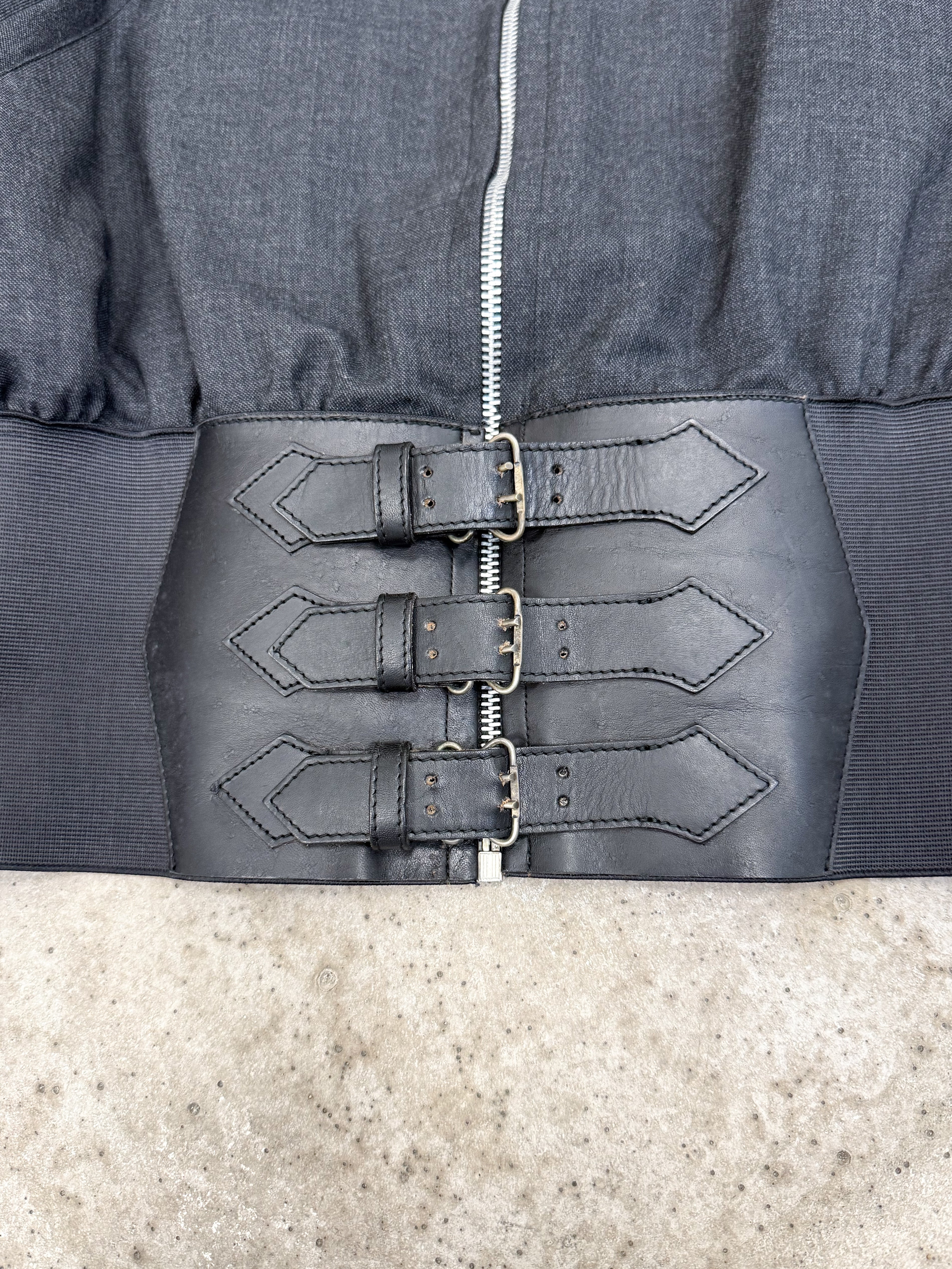 1980's Jean Paul Gaultier Homme pour Gibo Corseted Wool Jacket With Metal Buckles