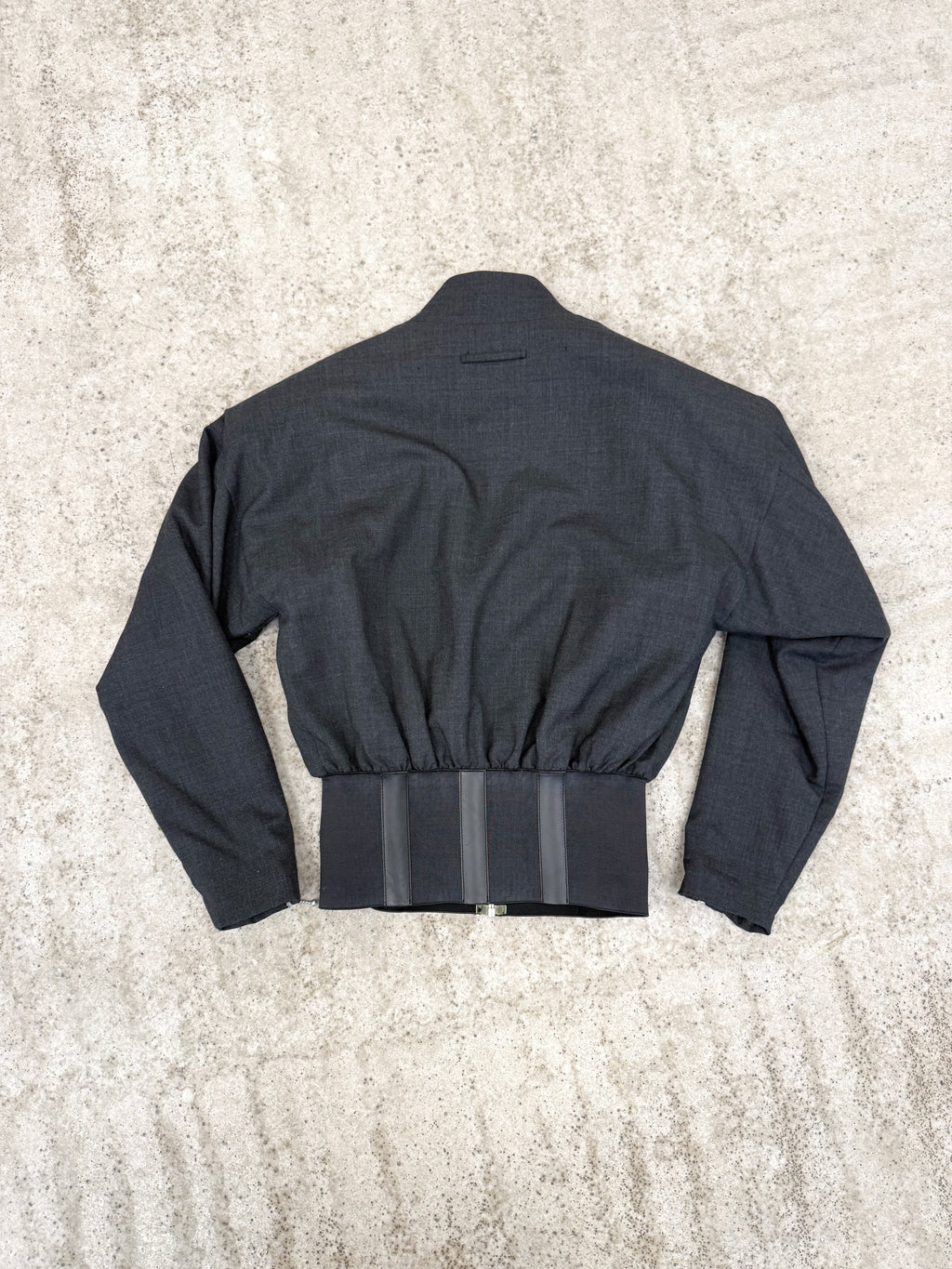 1980's Jean Paul Gaultier Homme pour Gibo Corseted Wool Jacket With Metal Buckles